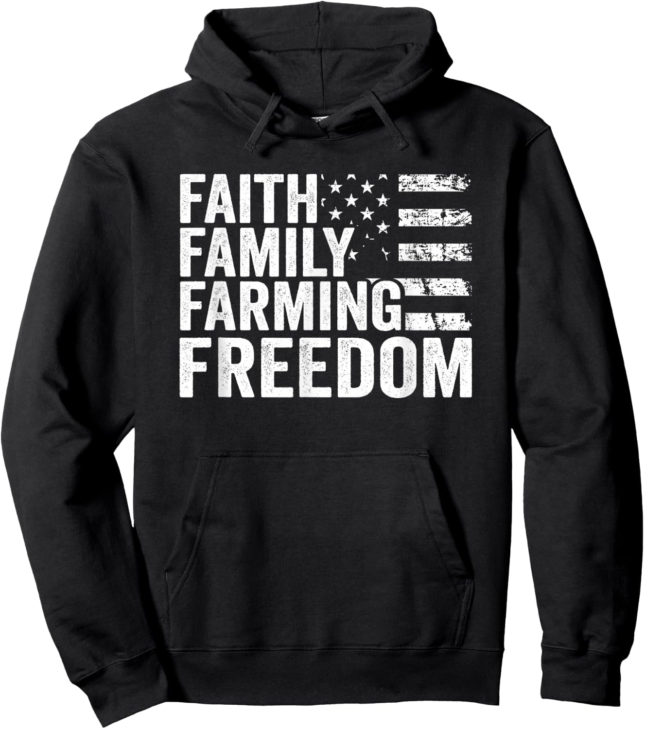 Faith Family Farming Freedom - USA Flag Christian Farmer Hoodie - Hoodie | Black