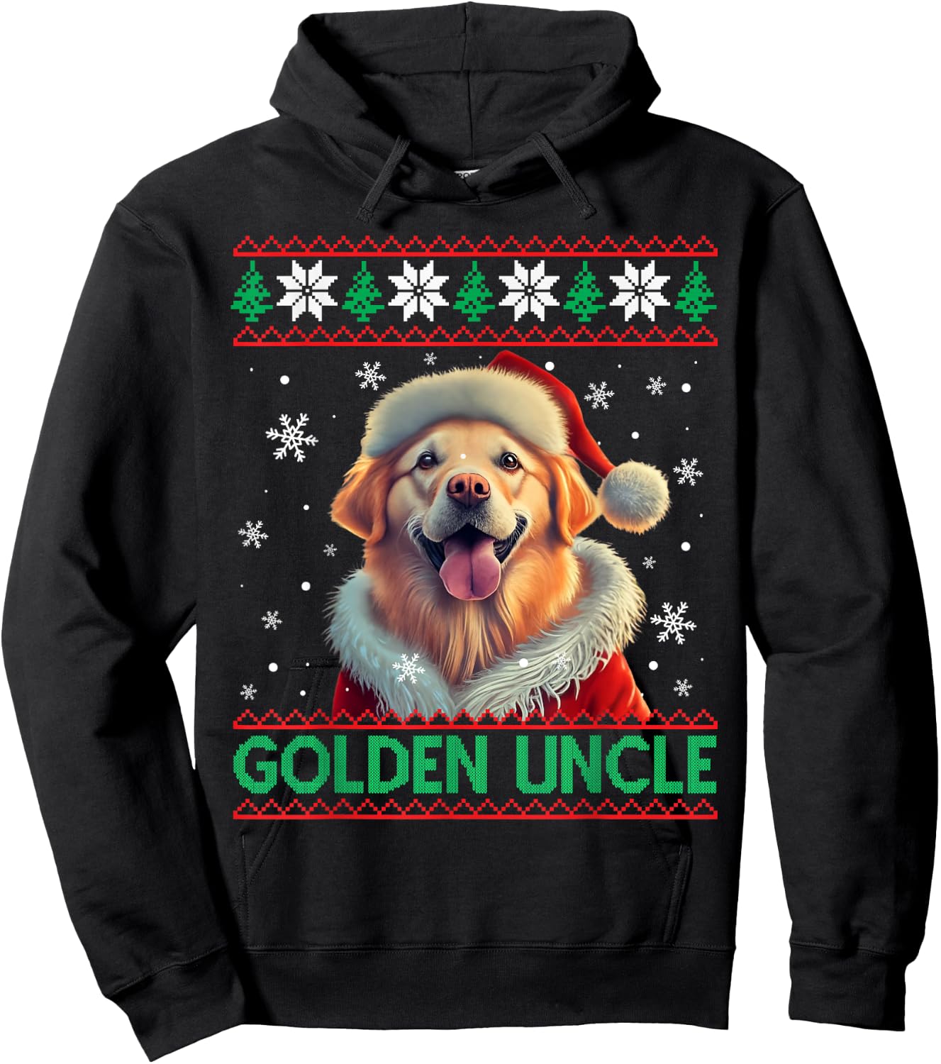 Golden Uncle Golden Retriever Santa Hat Ugly Christmas Hoodie - Hoodie | Black