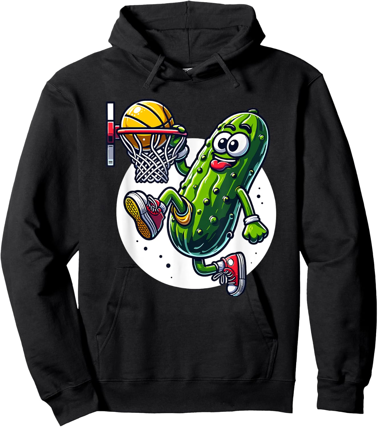Slam Dunk Pickle - Humorous Basketball Cartoon Graphic Hoodie - Hoodie | Black