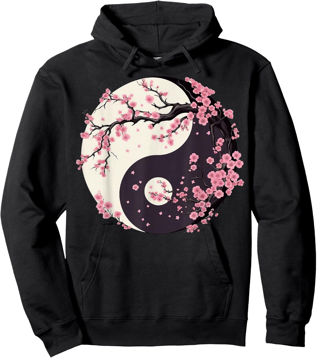 Cherry Blossom Yin Yang Tree of Life Moon Sun Duality Hoodie - Hoodie | Black