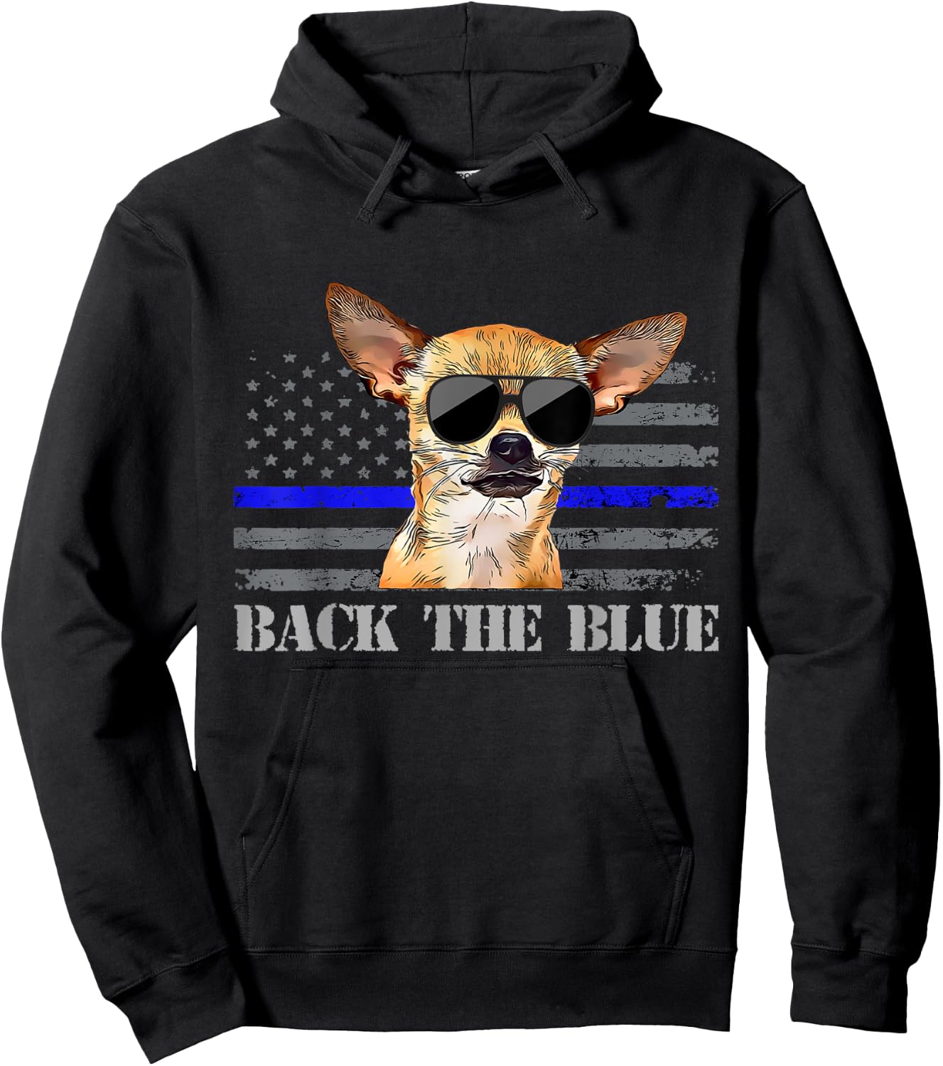 Chihuahua Thin Blue Line American Flag Police Dog Hoodie - Hoodie | Black