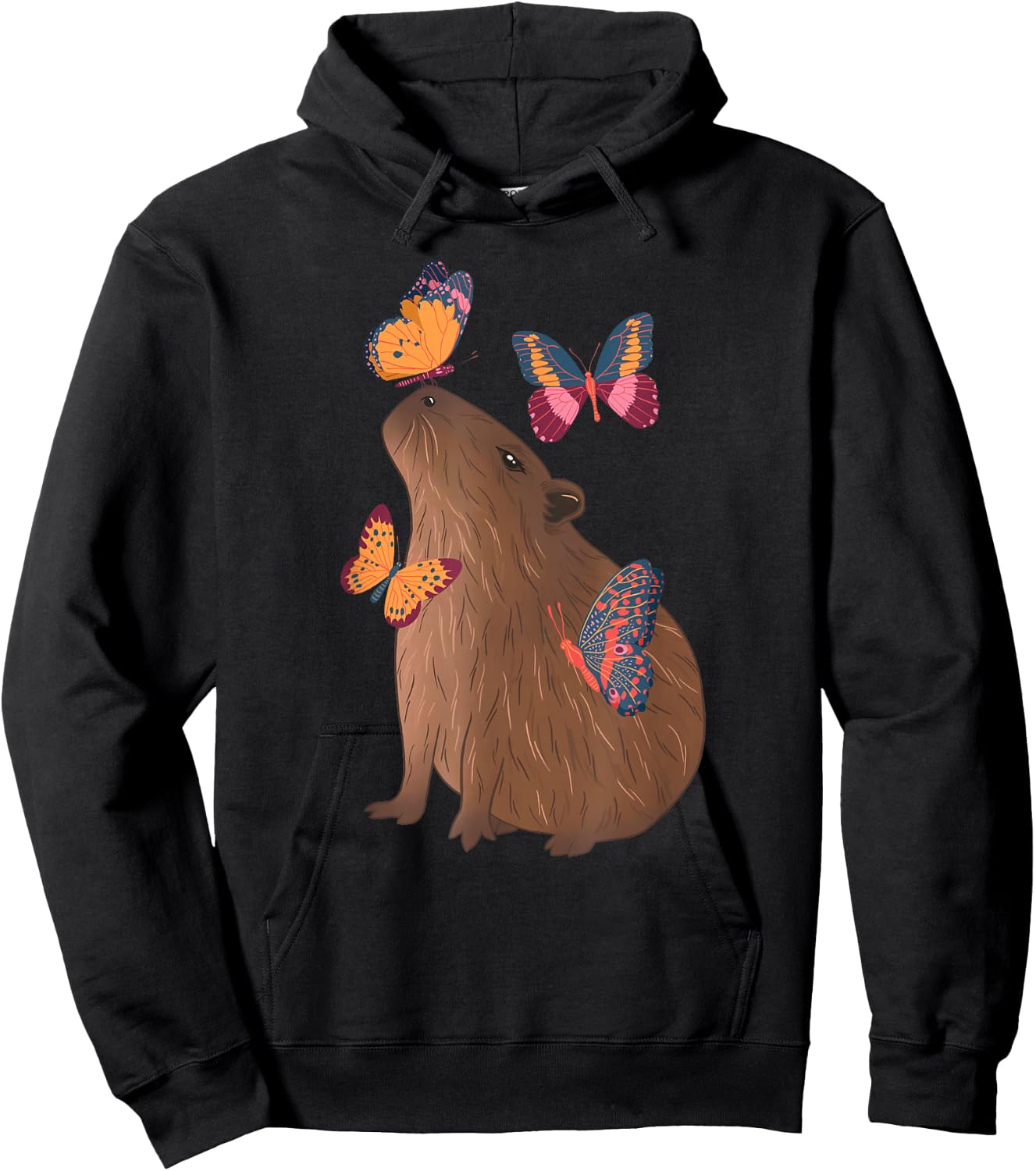 Funny Capybara With Butterfly Cute Rodent Animal Lover Gifts Hoodie - Hoodie | Black