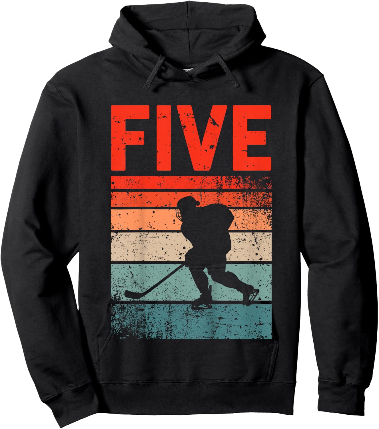 5th Birthday Retro Ice Hockey 5 Years Old Boy Girl Hoodie - Hoodie | Black