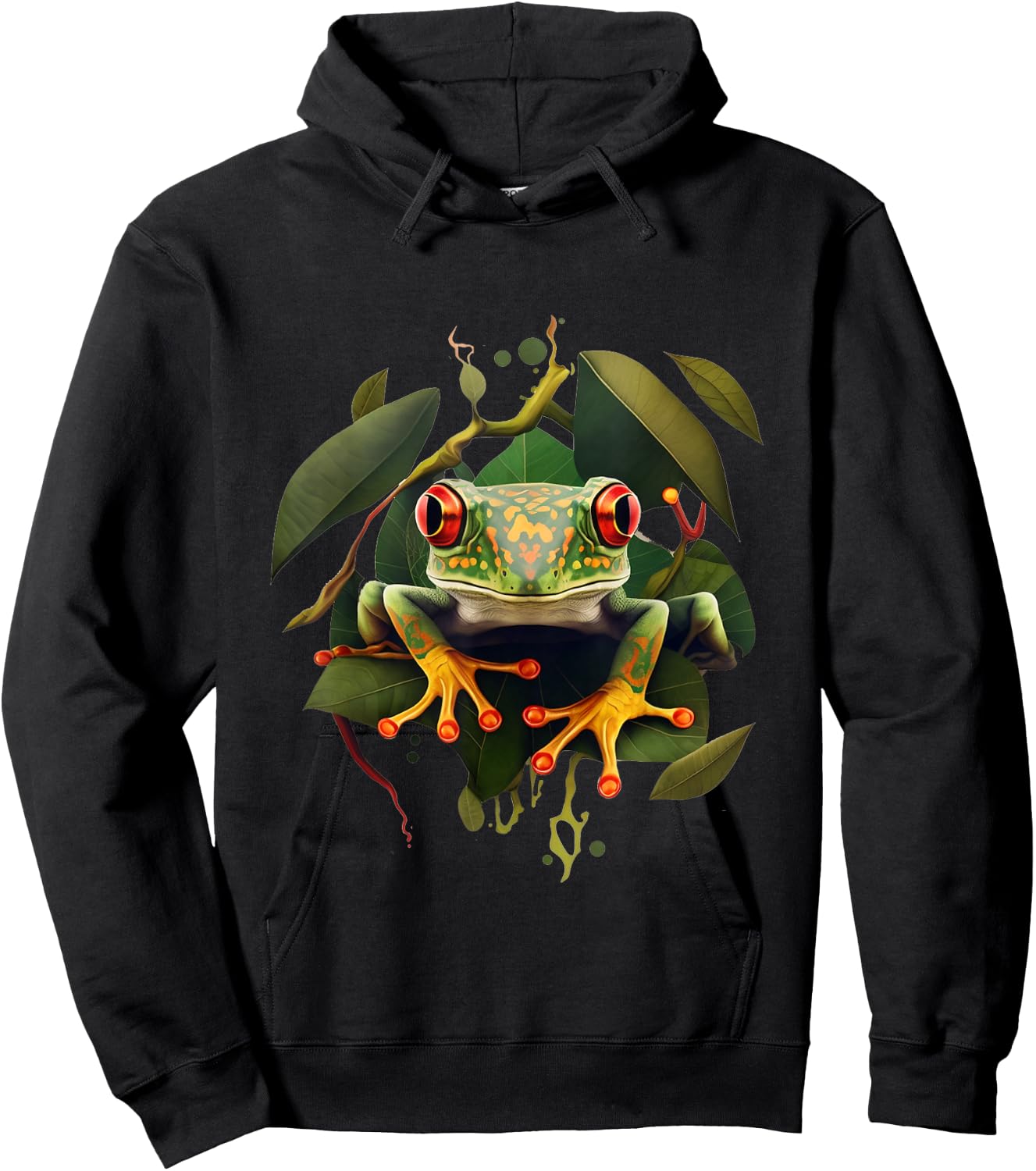 Leaping Frog Leaves Red Eyed Tree Frog Rainforest Amphibian Hoodie - Hoodie | Black