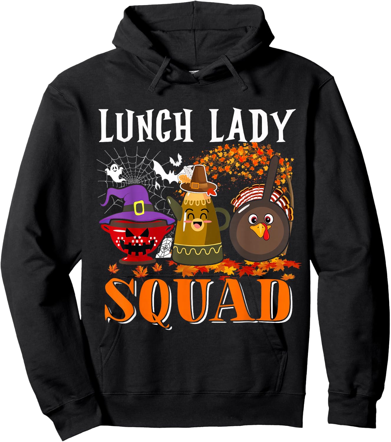 Lunch Lady Squad Thanksgiving Halloween Fall Tre Boo Ghosts Hoodie - Hoodie | Black