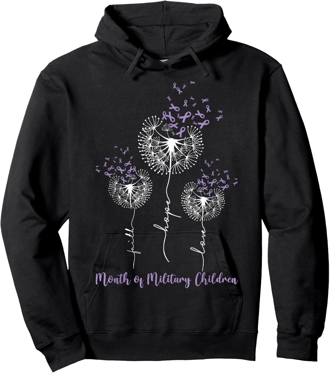 Dandelion Purple Up for Military Kids Military Child Month Hoodie - Hoodie | Black