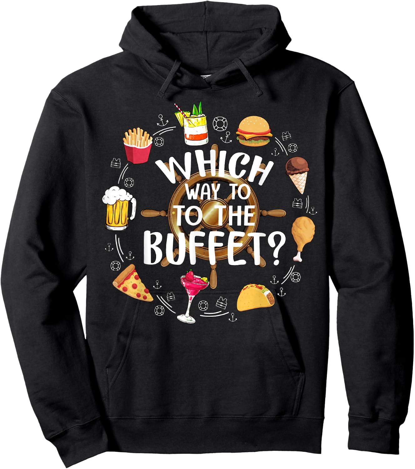 Which Way To The Buffet Funny Tourist Tacky Vacation Hoodie - Hoodie | Black