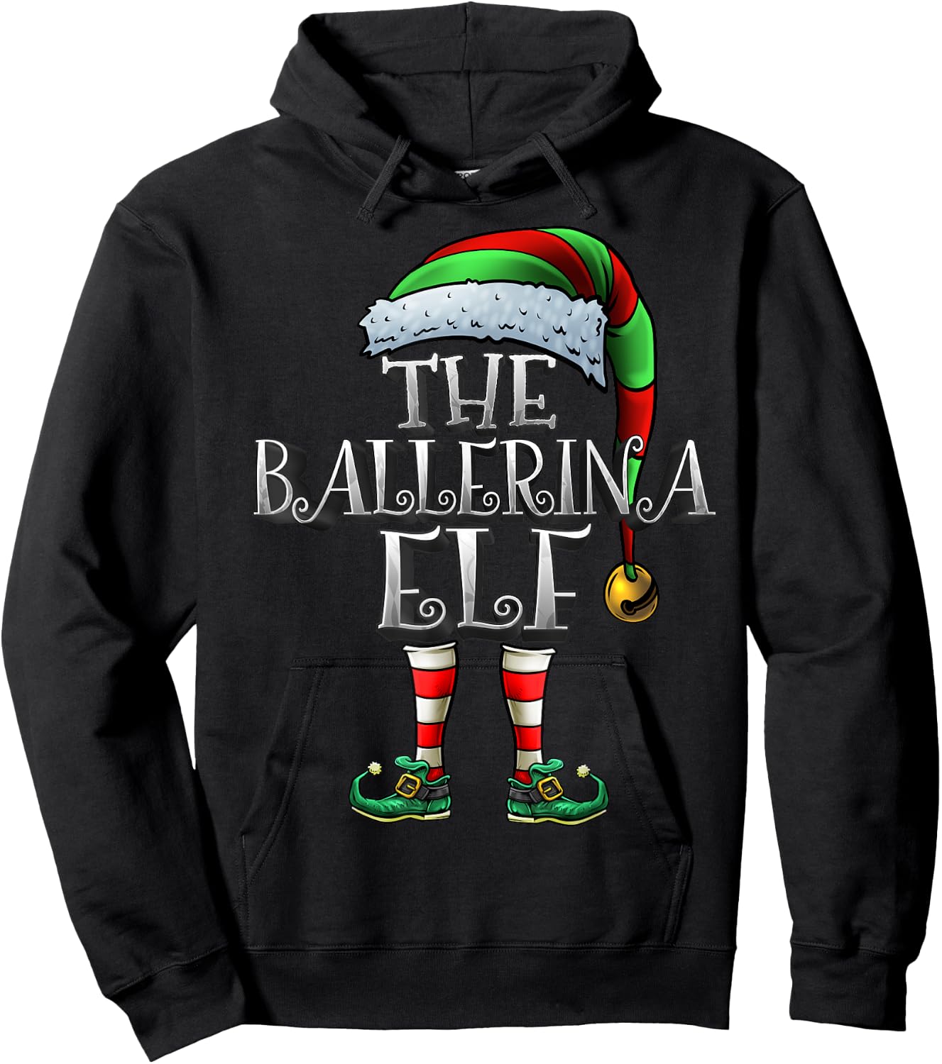 Ballerina Elf Shirt Matching Family Ballerina Christmas Elf Hoodie - Hoodie | Black