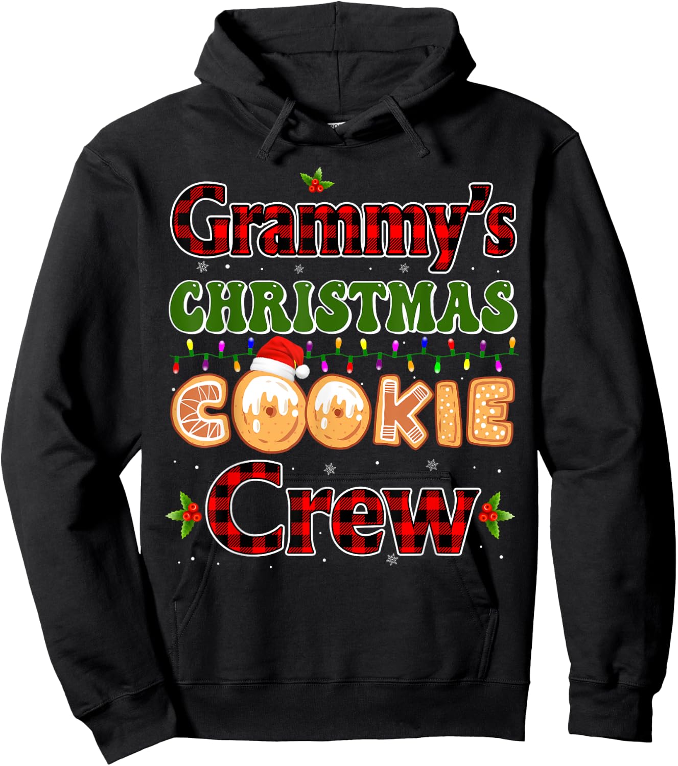 Red Plaid Cute Grammy Christmas Cookie Crew Gingerbread Hoodie - Hoodie | Black