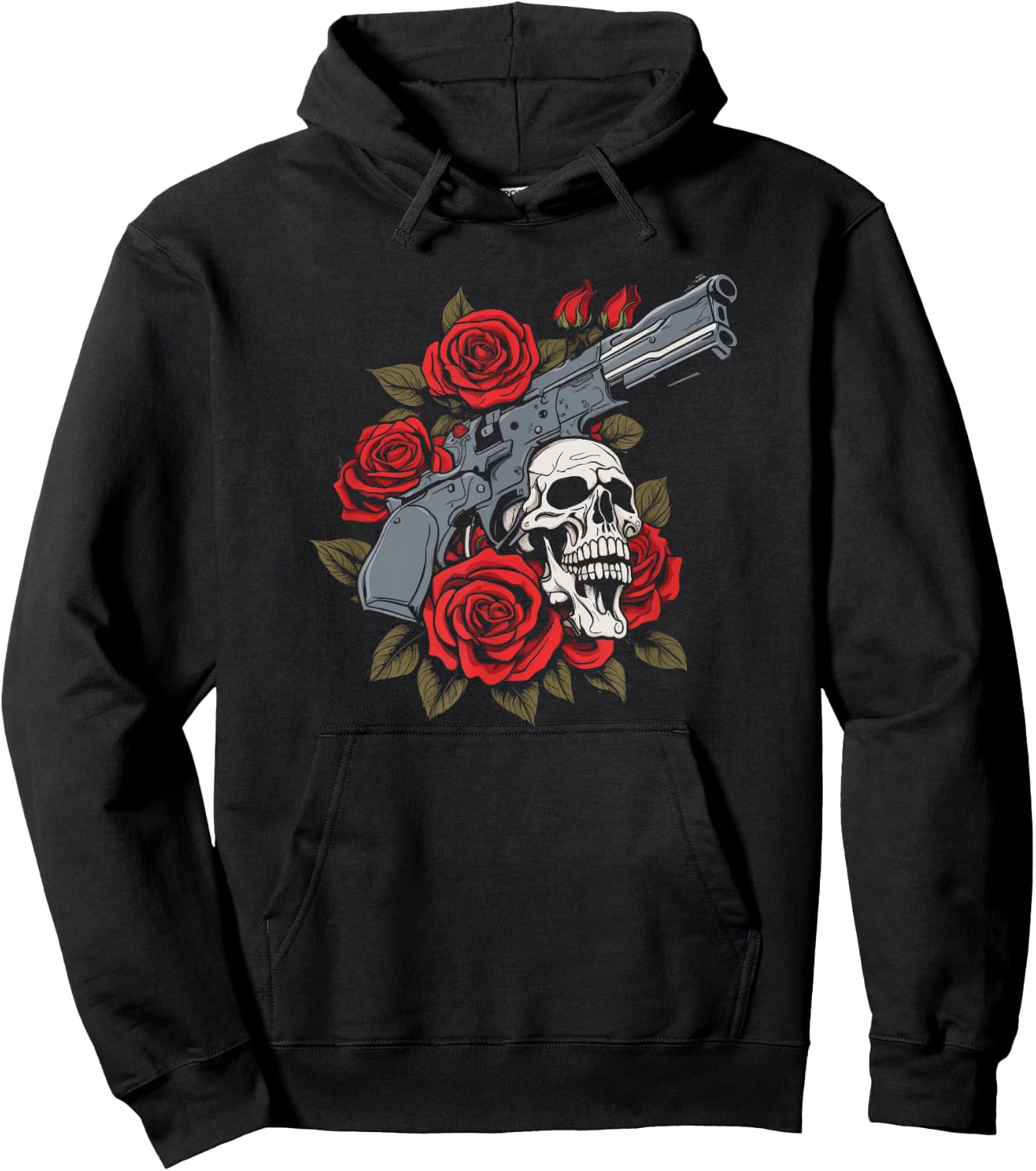 Skeleton Roses 1980s Glam 80s - Guns Rock Music Skull Rose Hoodie - Hoodie | Black