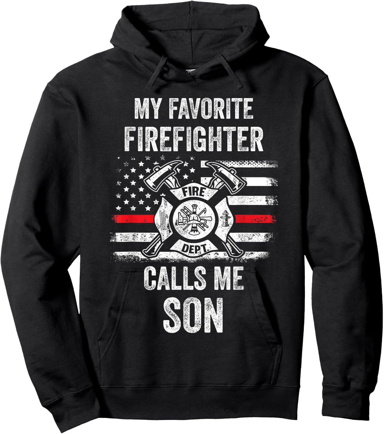 My Favorite Firefighter Calls Me Son Firefighter USA Flag Kids Men Hoodie - Hoodie | Black