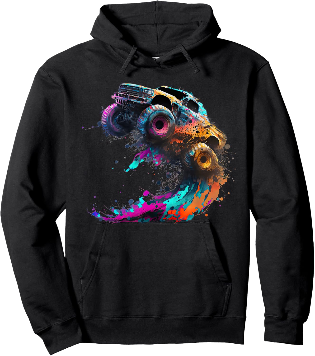 Airborne Monster Truck Jump Off Road Vehicle Colorful Dirt Hoodie - Hoodie | Black