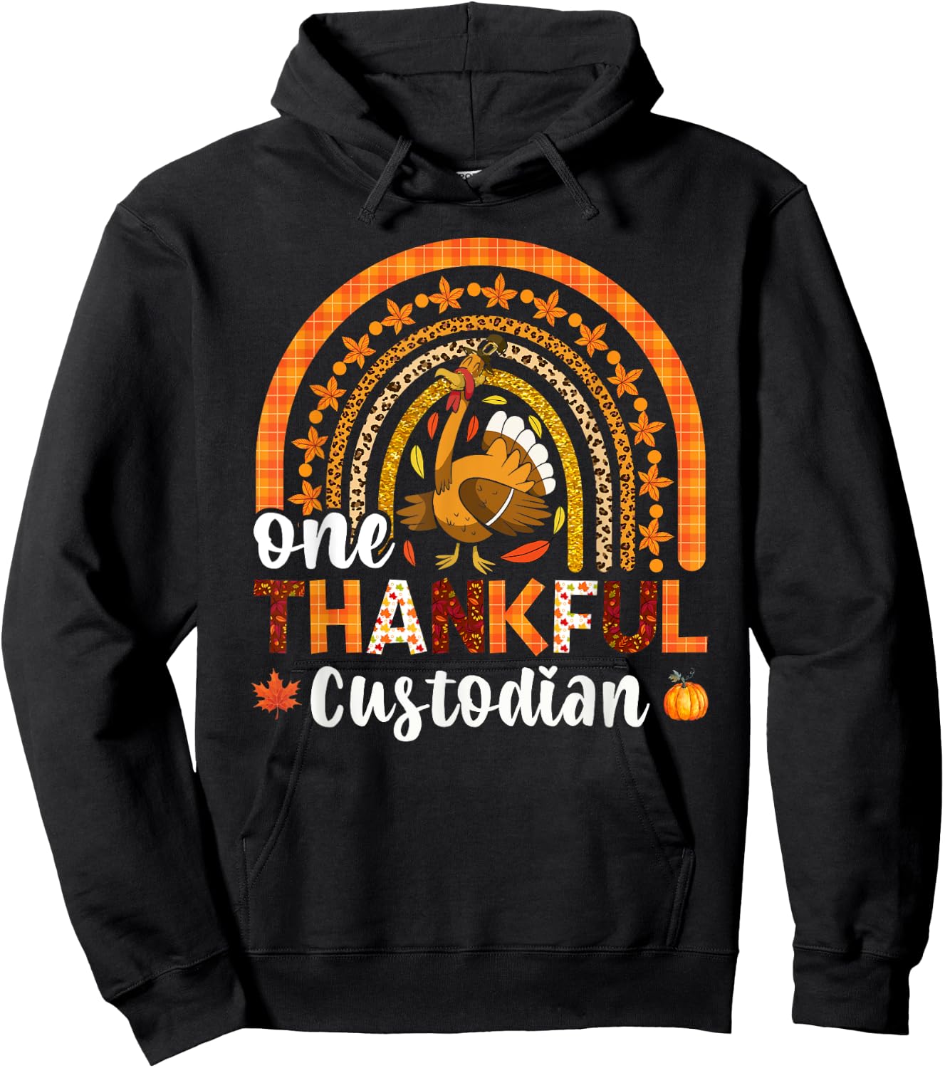 One thankful Custodian fall rainbow thanksgiving Hoodie - Hoodie | Black