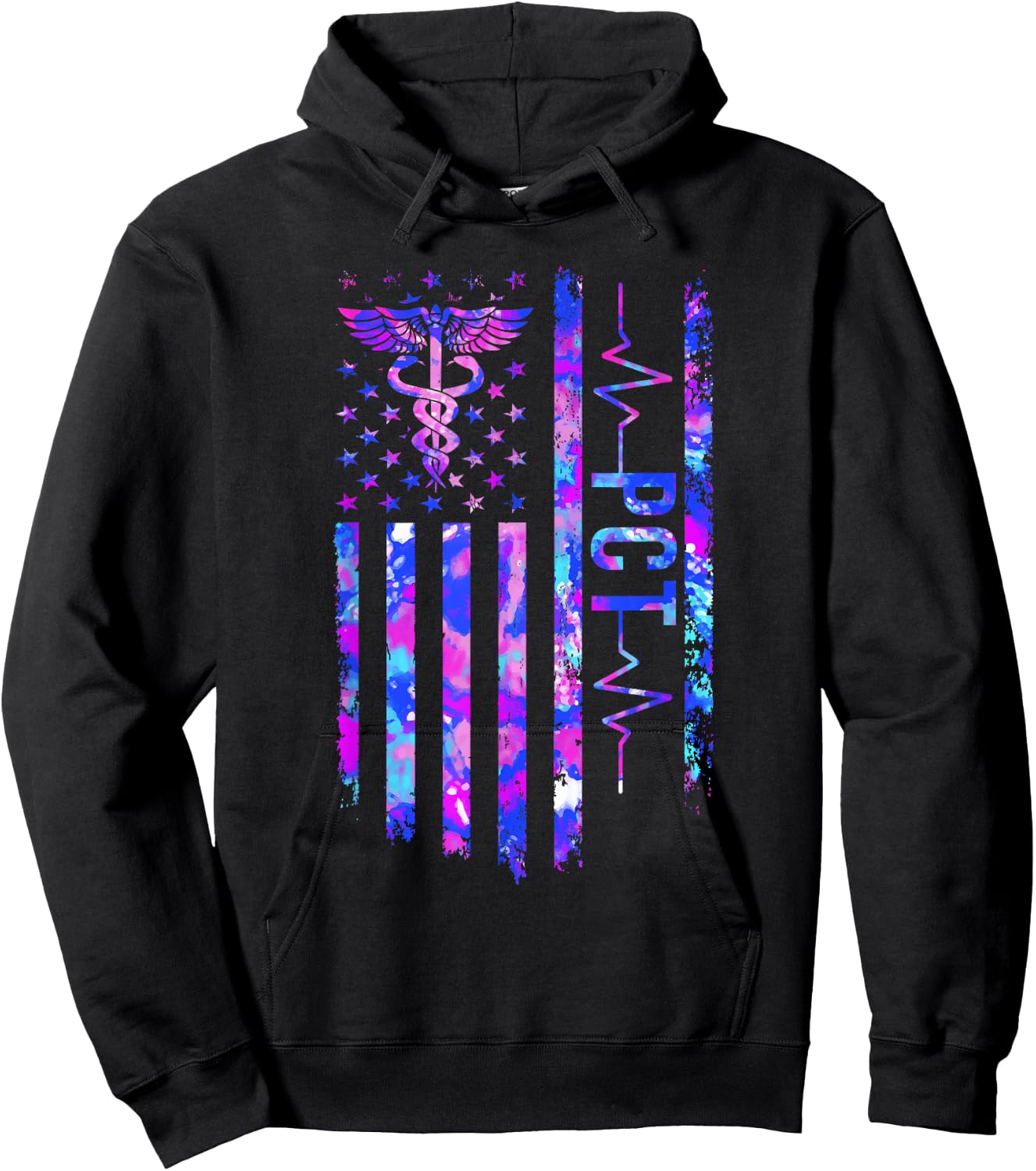 PCT US Flag Patient Care Tech Patient Care Technician Hoodie - Hoodie | Black