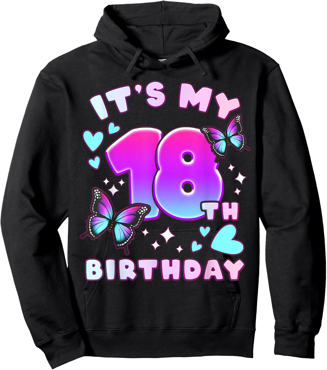 18th Birthday, Girl 18 years, Butterflies and Number 18 Hoodie - Hoodie | Black