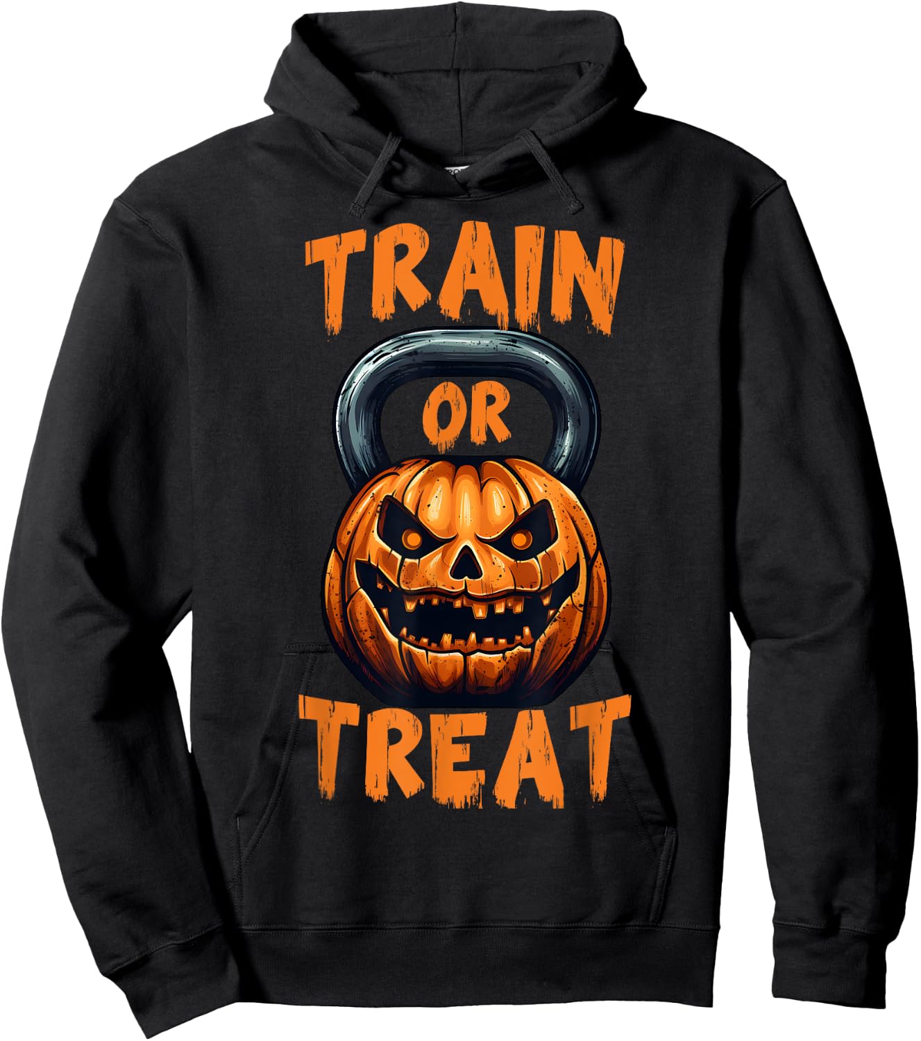 Train or Treat Halloween Pumpkin Kettlebell Gym Workout Hoodie - Hoodie | Black