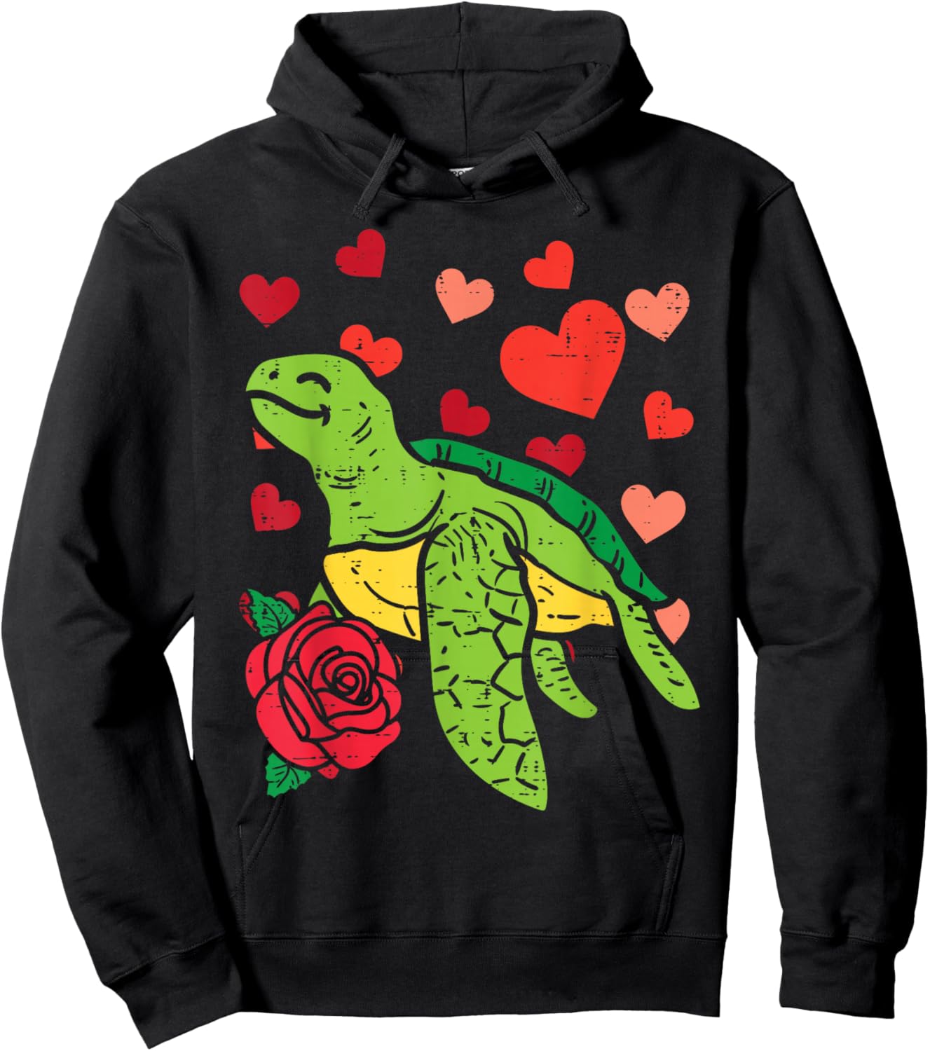 Valentines Day Turtle Hearts Cute Men Women Kids Boys Girls Hoodie - Hoodie | Black