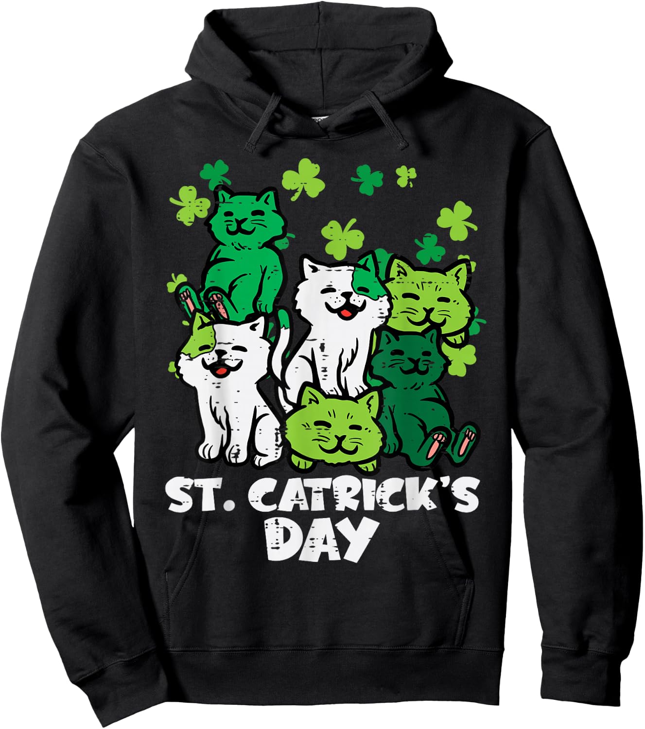 St Patricks Catricks Day Cats Saint Pattys Women Girls Kids Hoodie - Hoodie | Black
