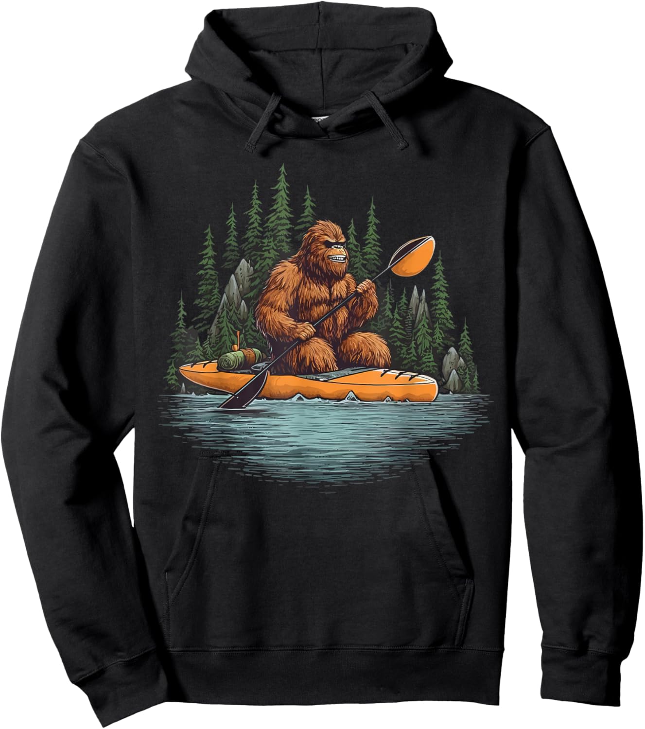 Bigfoot Kayak Paddling Lake Canoe Bigfoot Sasquatch Kayaking Hoodie - Hoodie | Black
