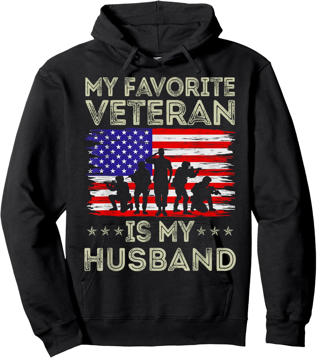 My Favorite Veteran Is My Husband American Flag Veterans Day Hoodie - Hoodie | Black