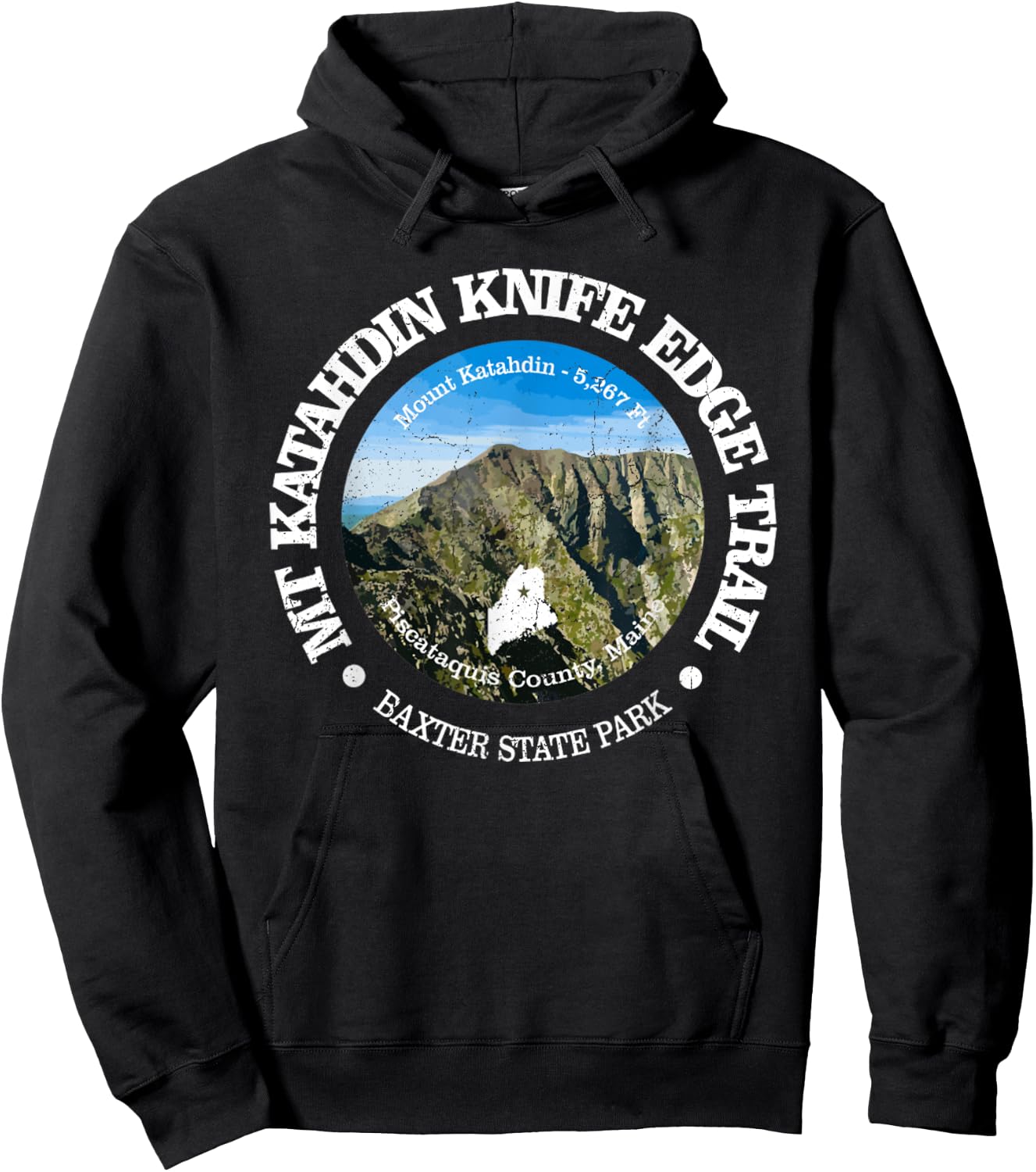 Knife Edge Trail Vintage Mount Katahdin Mountain Hiking Hoodie - Hoodie | Black