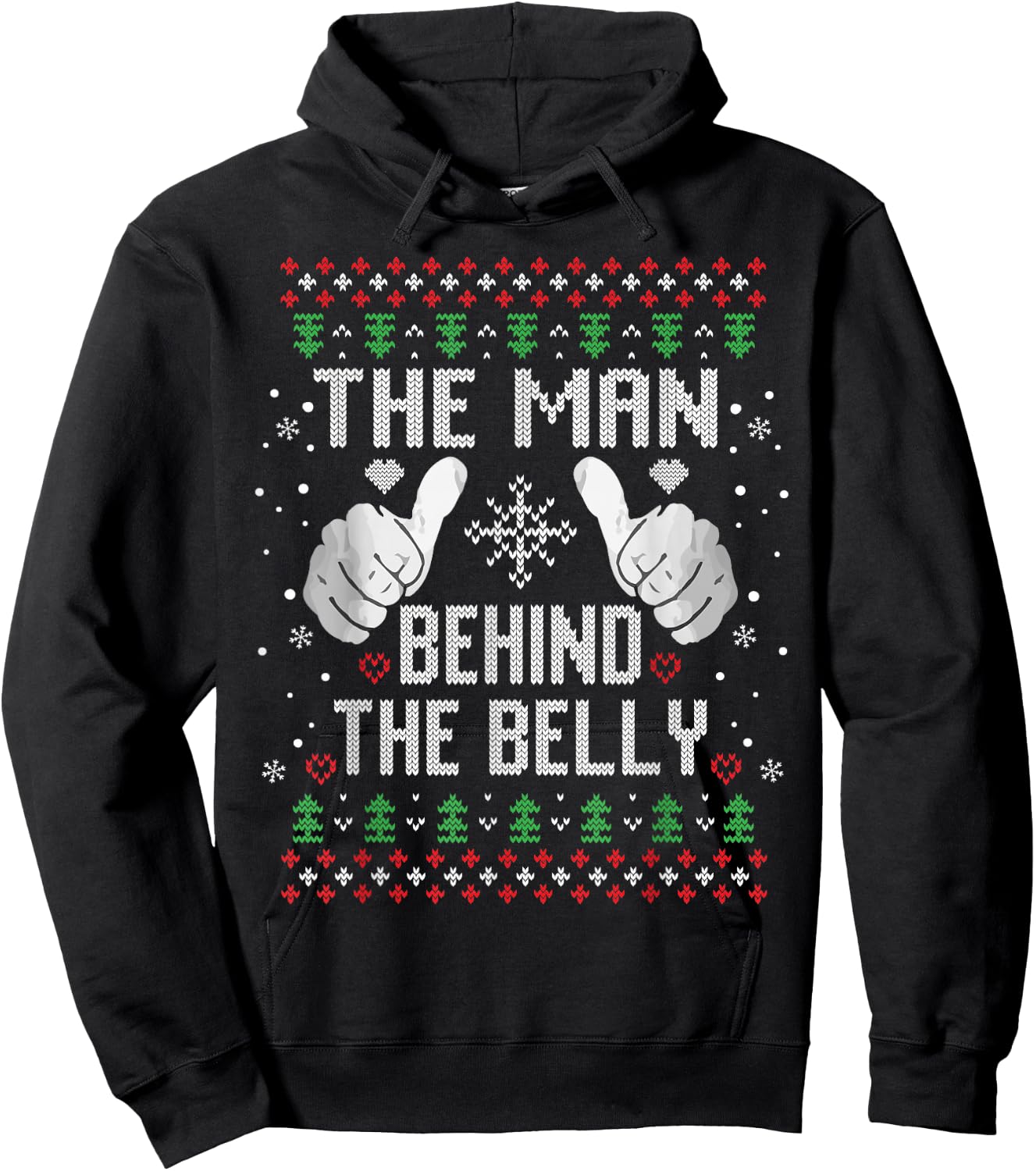 Xmas Man Behind The Belly Dad pregnancy announcement Ugly Hoodie - Hoodie | Black