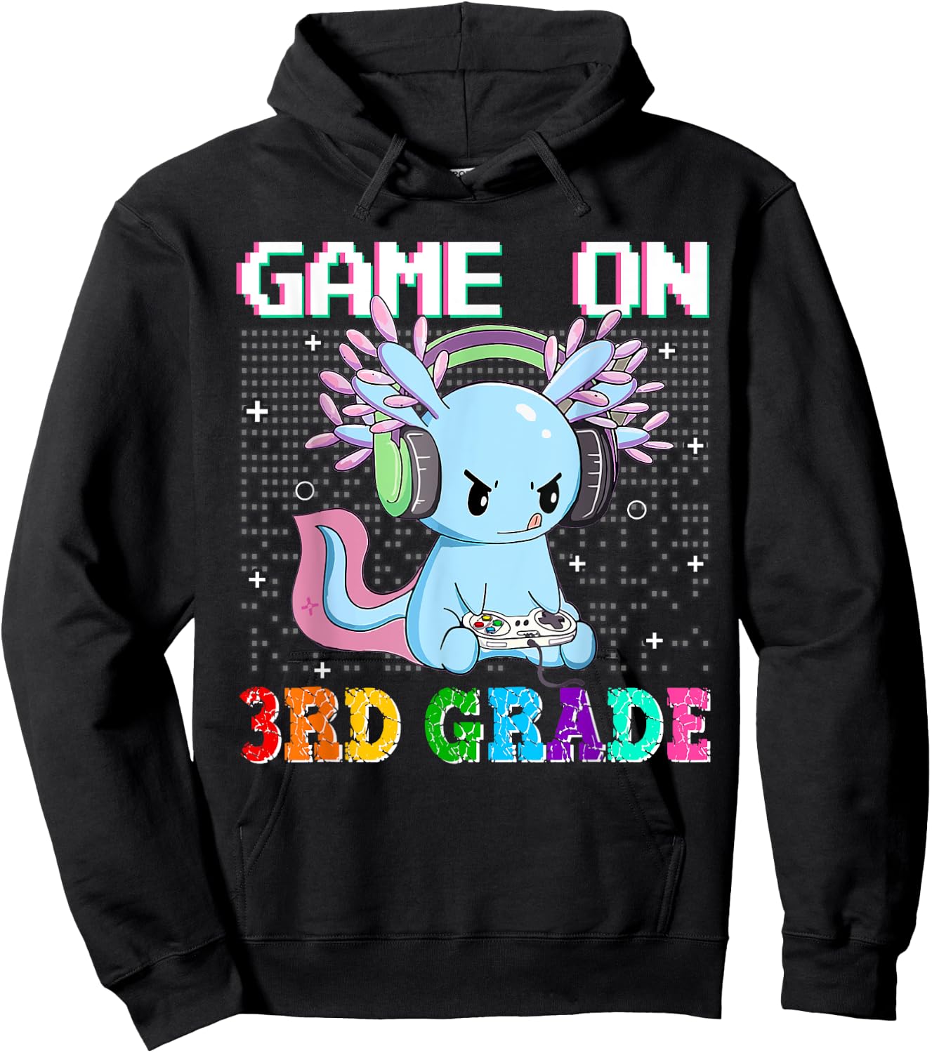 Axolotl Game On 3rd Grade Funny Back To School Gamer Boys Hoodie - Hoodie | Black