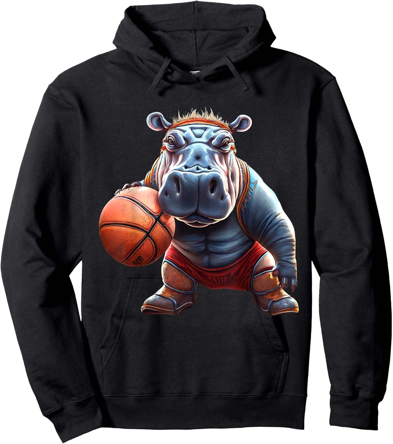 Funny Basketball Hippo Groovy Hippo Basketball Hoodie - Hoodie | Black