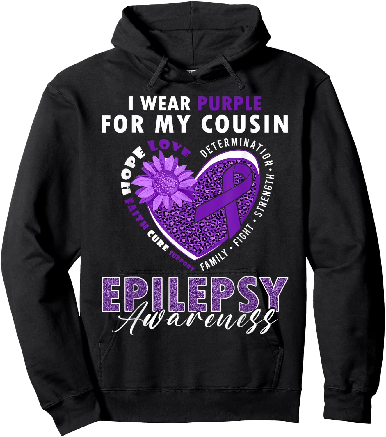 I Wear Purple For My Cousin Epilepsy Awareness Supporter Hoodie - Hoodie | Black