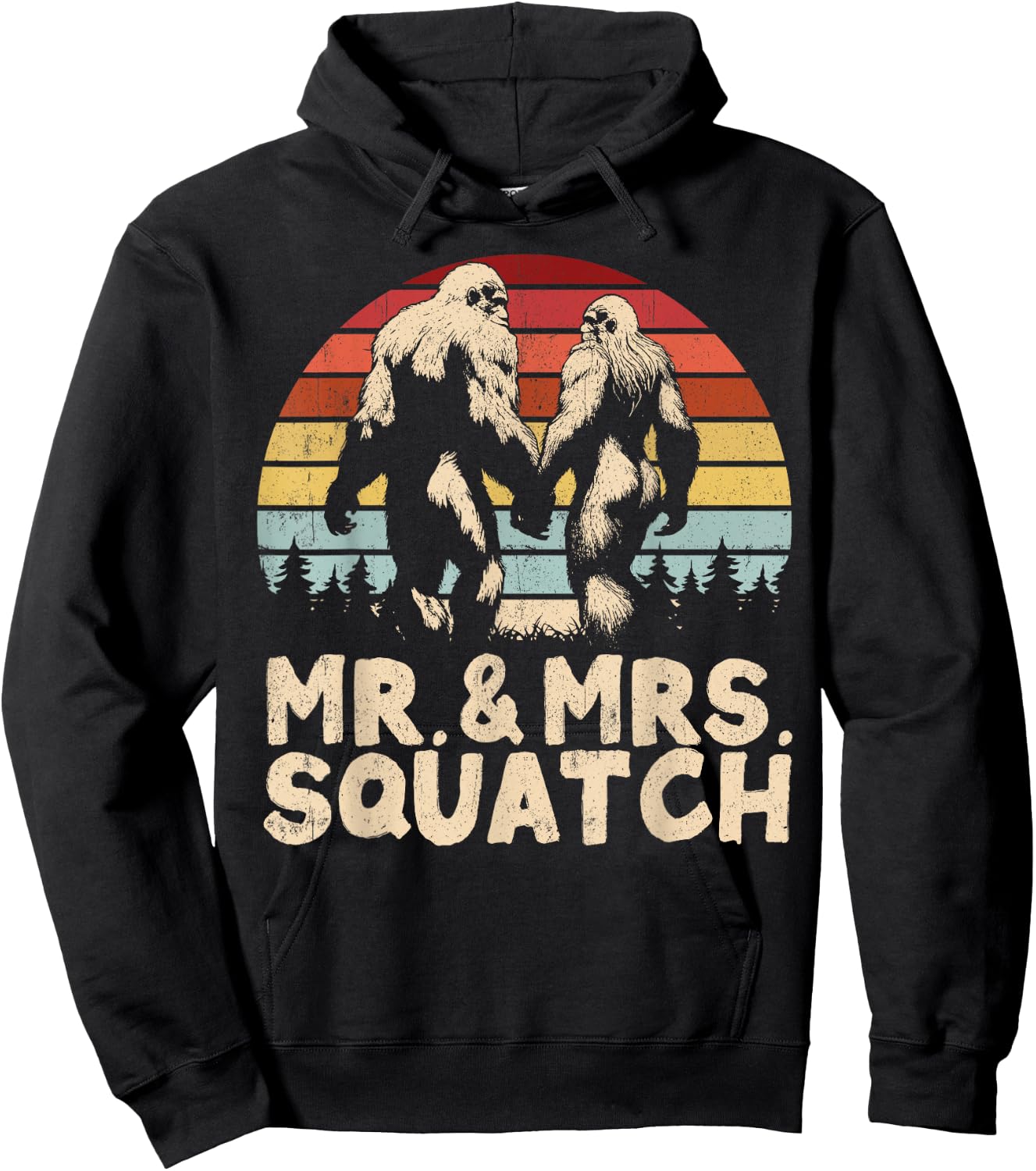 Mr Mrs Squatch Husband Wife Matching Bigfoot Funny Wedding Hoodie - Hoodie | Black