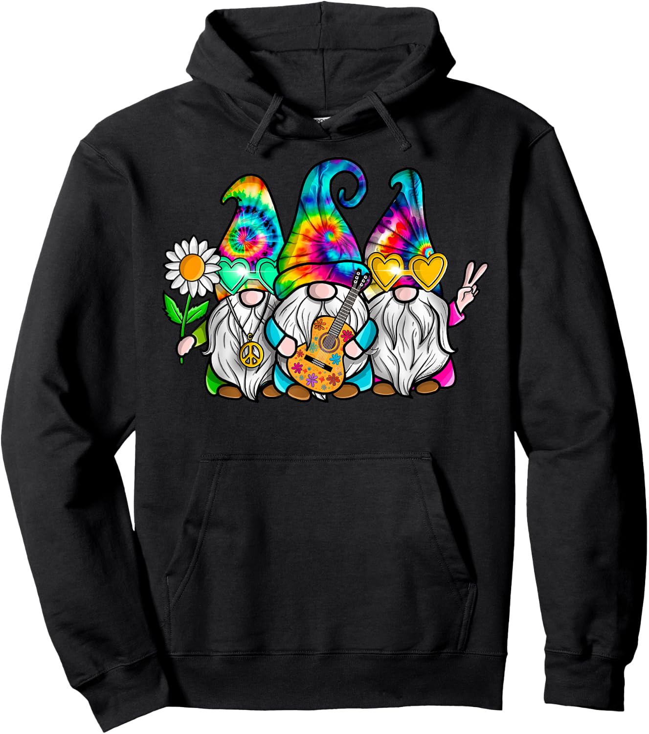 Hippie Gnomes Tie Dye Peace Love Peace Sign 60s 70s Hippie Hoodie - Hoodie | Black