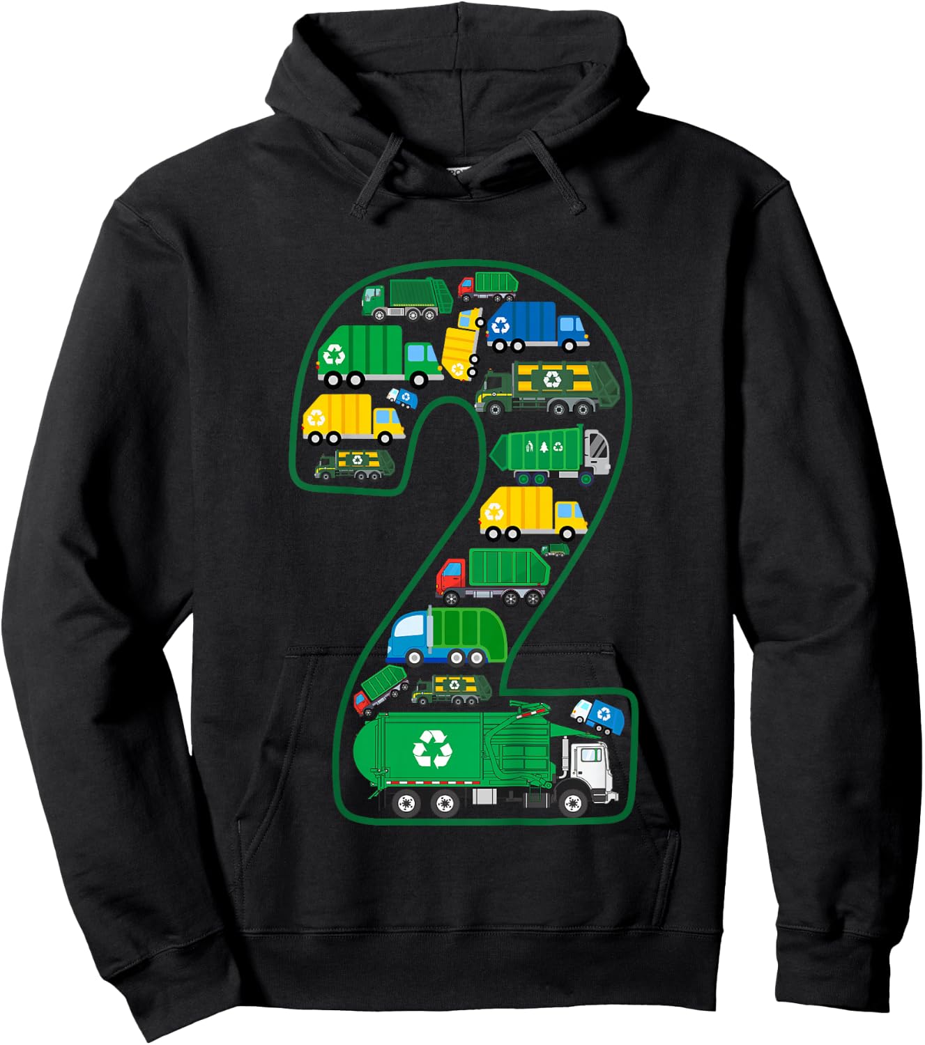 Kids Garbage Truck Boy 2nd Birthday 2 Years Old Garbage Truck Boy Hoodie - Hoodie | Black