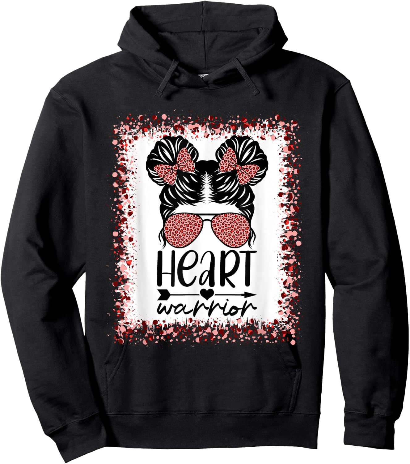 Heart Warrior Messy Bun Leopard Heart Disease Awareness Hoodie - Hoodie | Black
