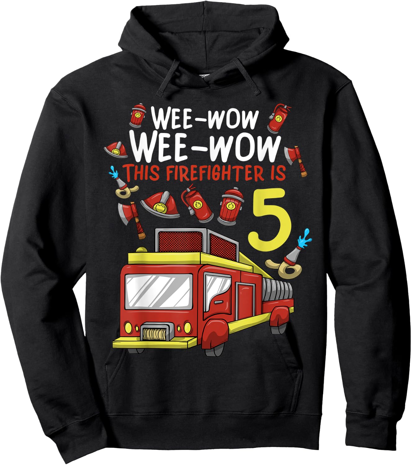 5 Year Old Firetruck Birthday Party Firefighter Boy Hoodie - Hoodie | Black