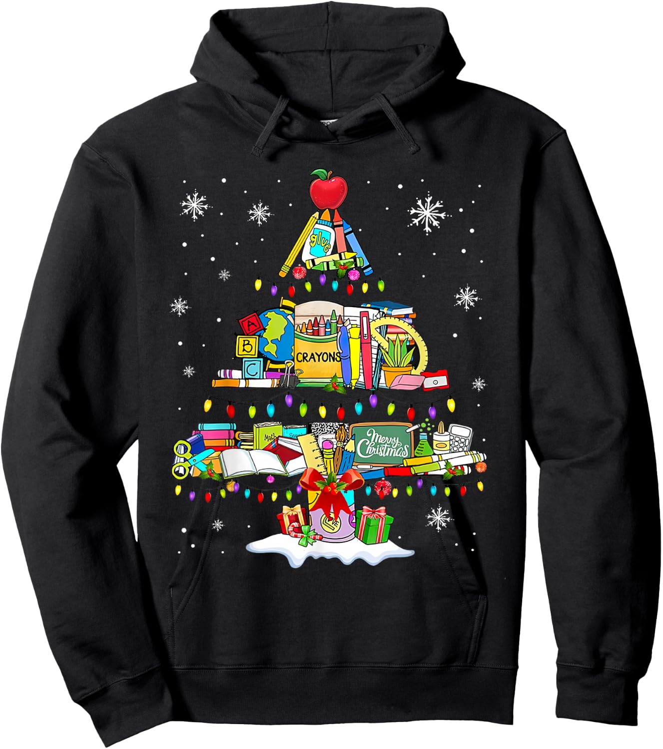 Teacher Christmas Tree School Supplies Hoodie - Hoodie | Black