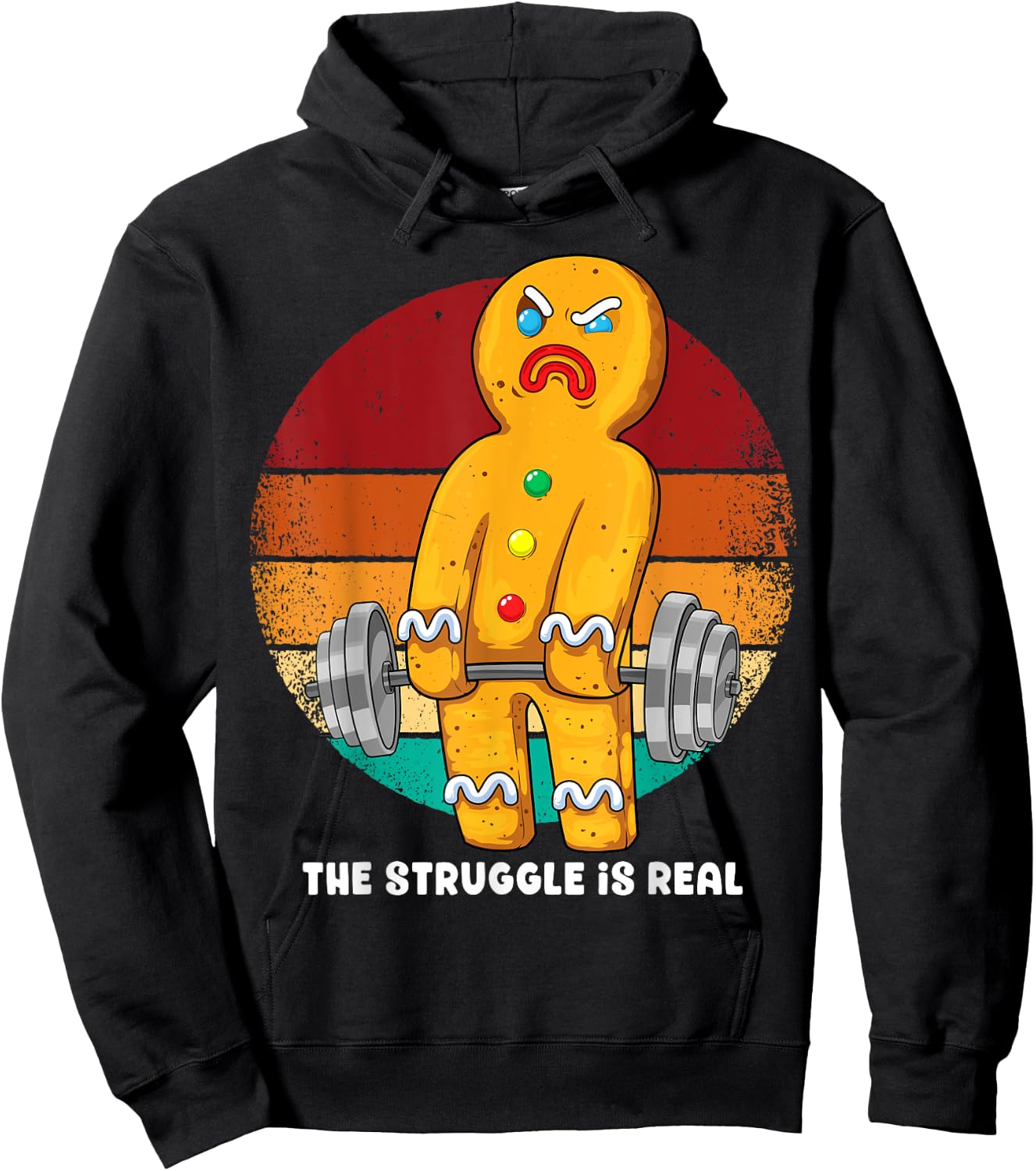 Gingerbread Man Weightlifting Christmas Fitness Gym Deadlift Hoodie - Hoodie | Black