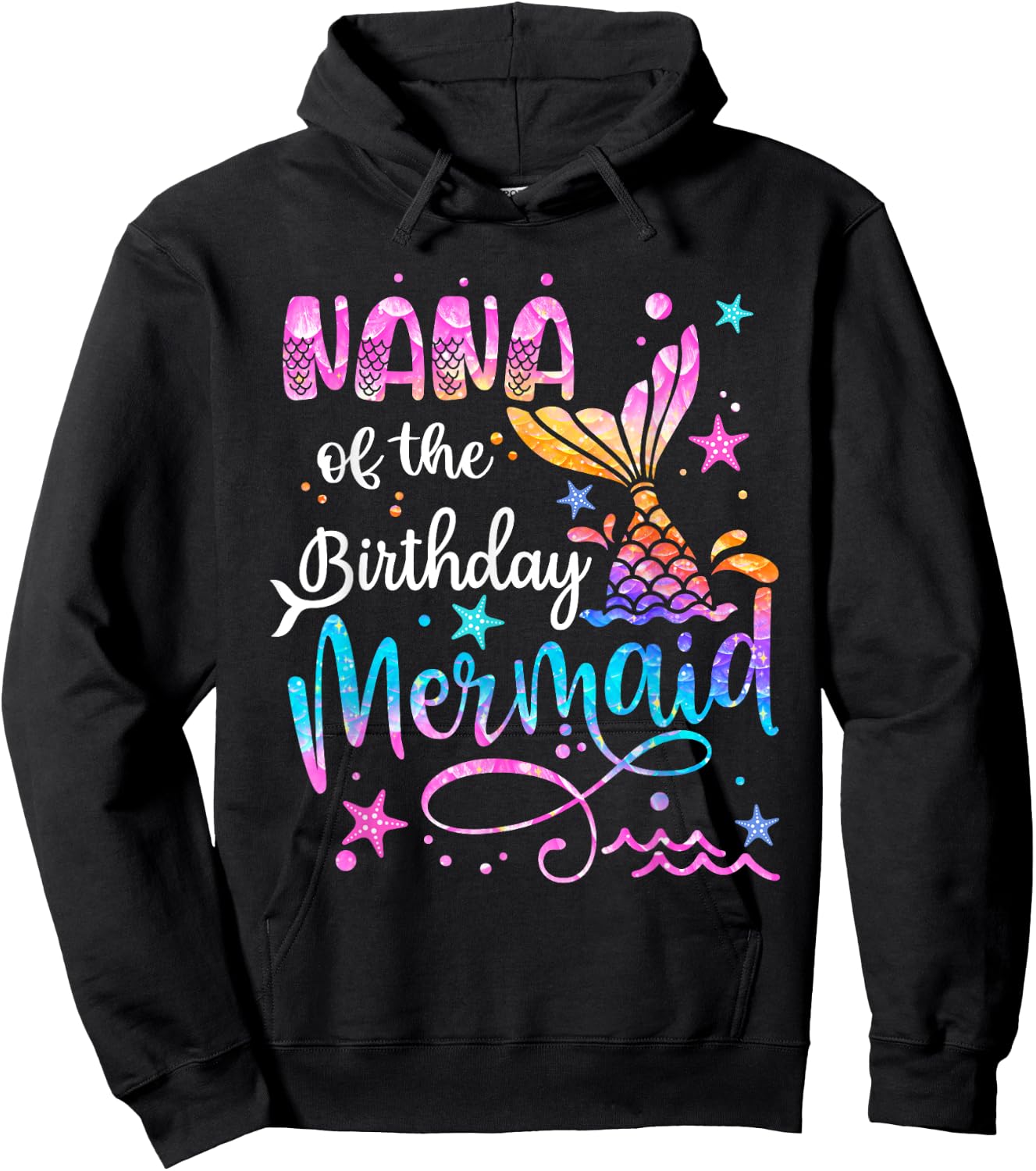 Nana Of The Birthday Mermaid Matching Family 1st Birthday Hoodie - Hoodie | Black