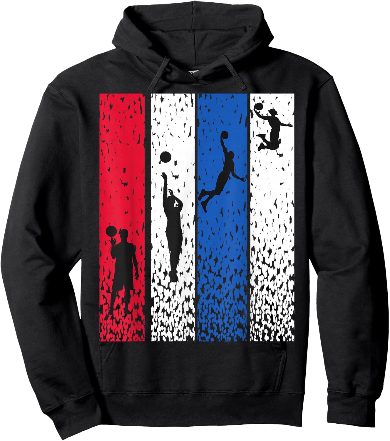 Basketball Retro Vintage USA Flag Red White Blue Patriotic Hoodie - Hoodie | Black