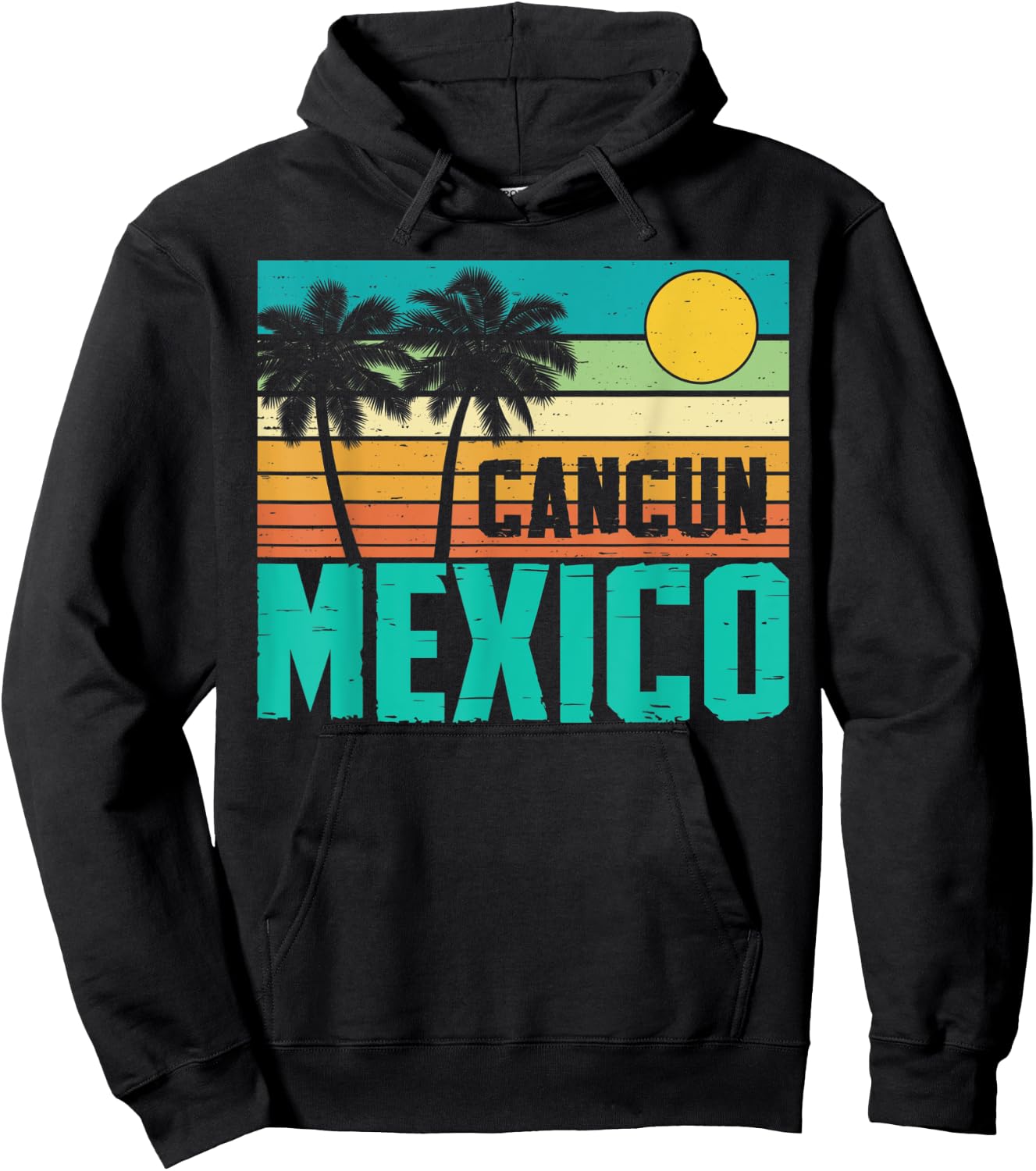 Cancun Mexico Beach Sunset Palm Trees Retro Summer Vacation Hoodie - Hoodie | Black