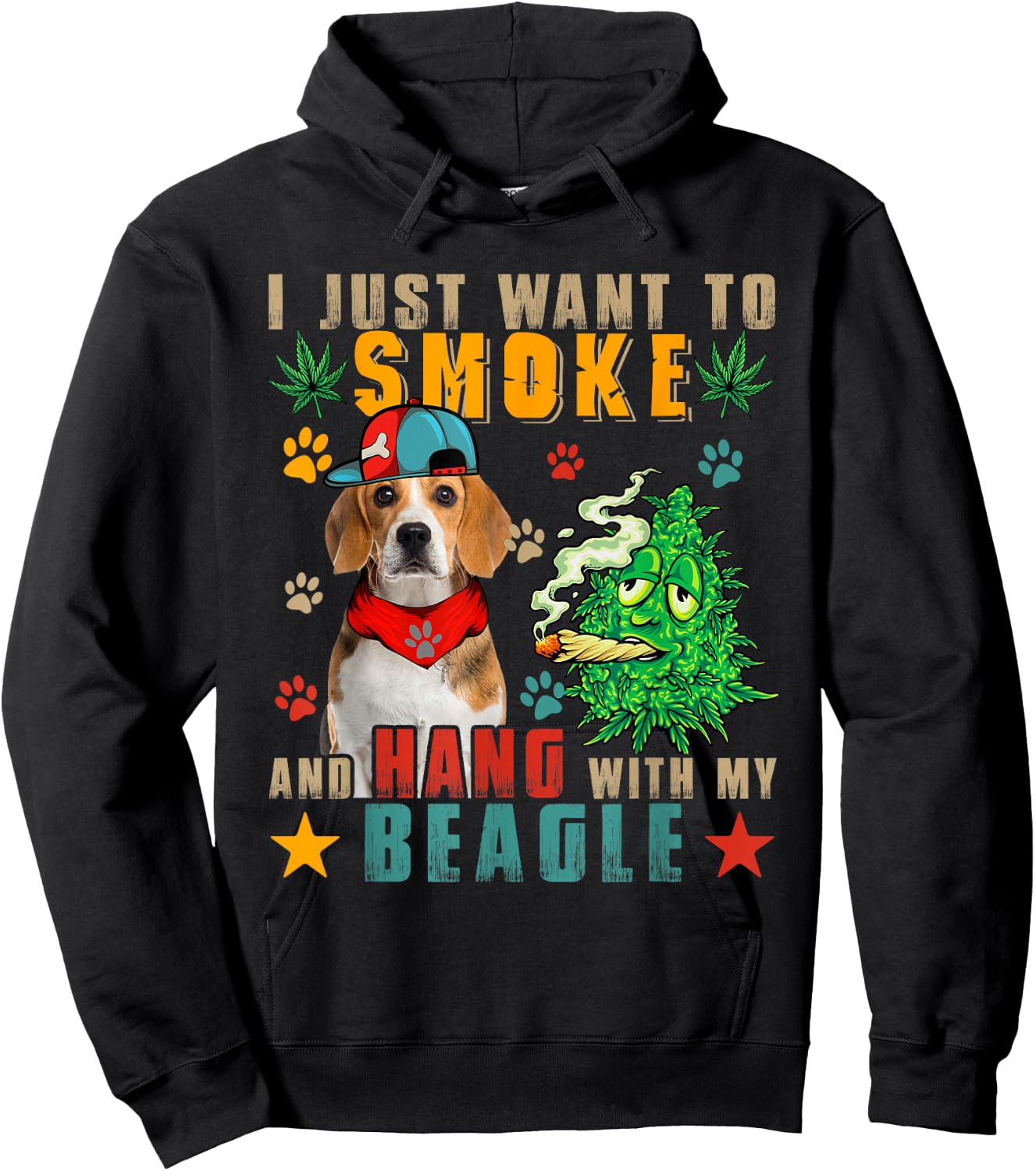 Vintage Smoke And Hang With My Beagle Funny Smoker Weed Hoodie - Hoodie | Black