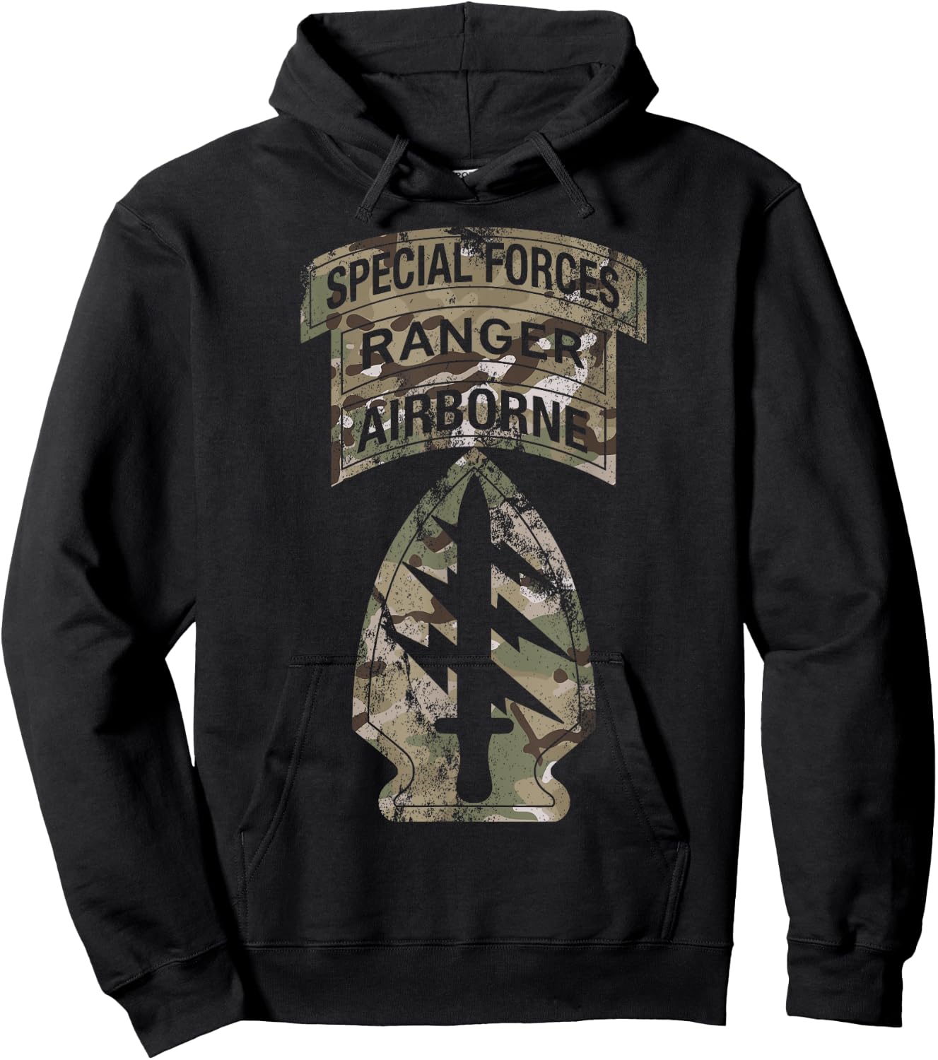 US Special Forces - SF Ranger Tab - Multicam Camo Vintage Hoodie - Hoodie | Black