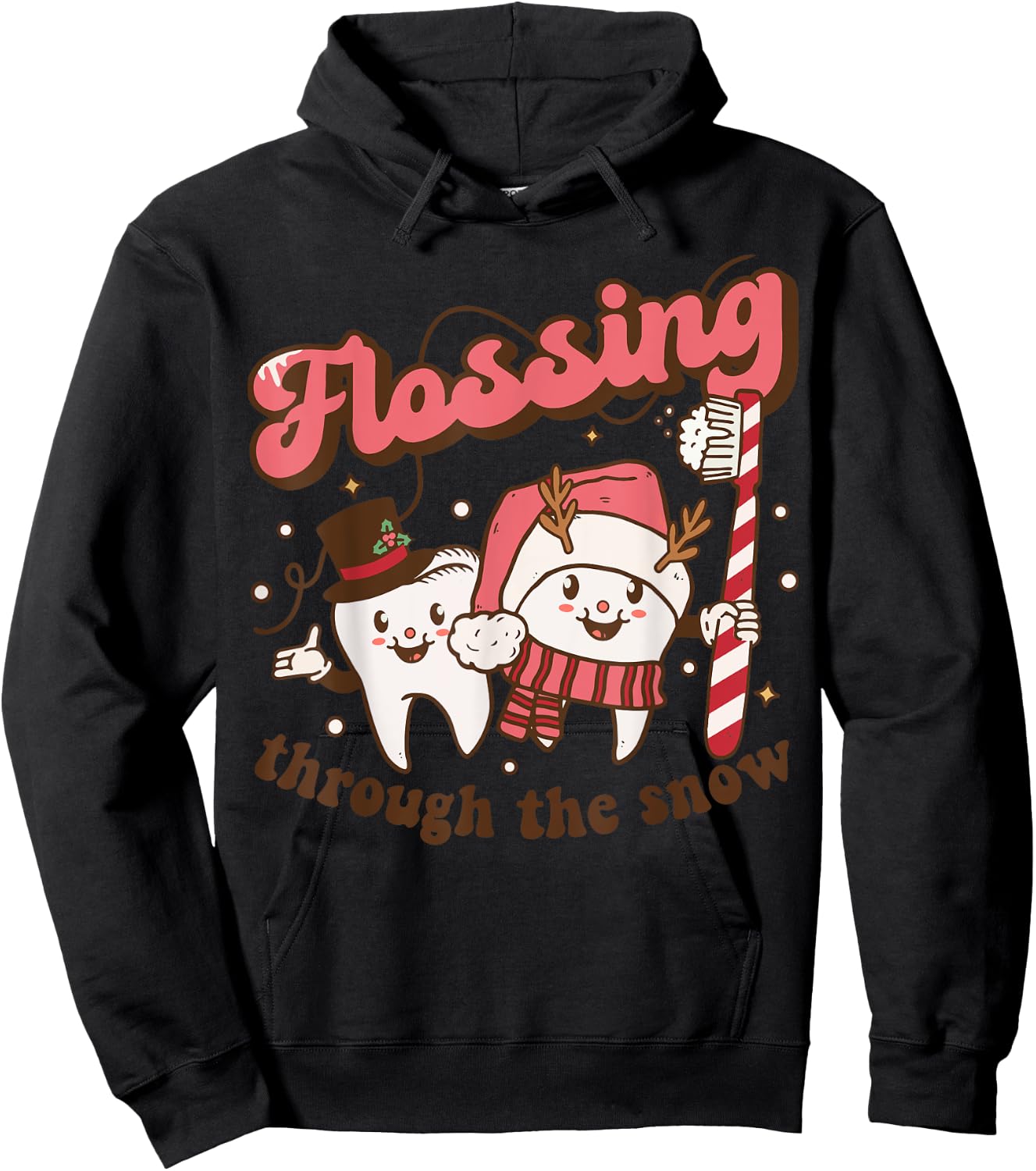 Flossing Through The Snow Dental Hygienist Christmas Dentist Hoodie - Hoodie | Black