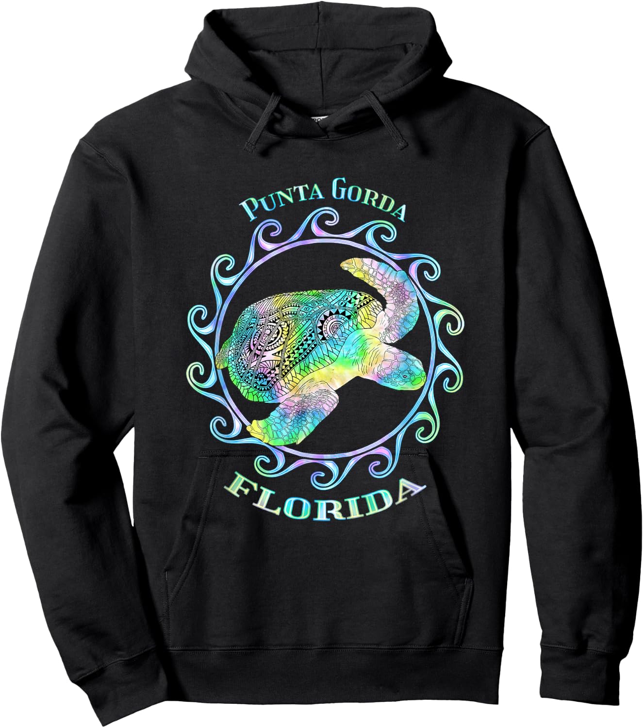 Punta Gorda Florida Vacation Colorful Tribal Turtle Hoodie - Hoodie | Black