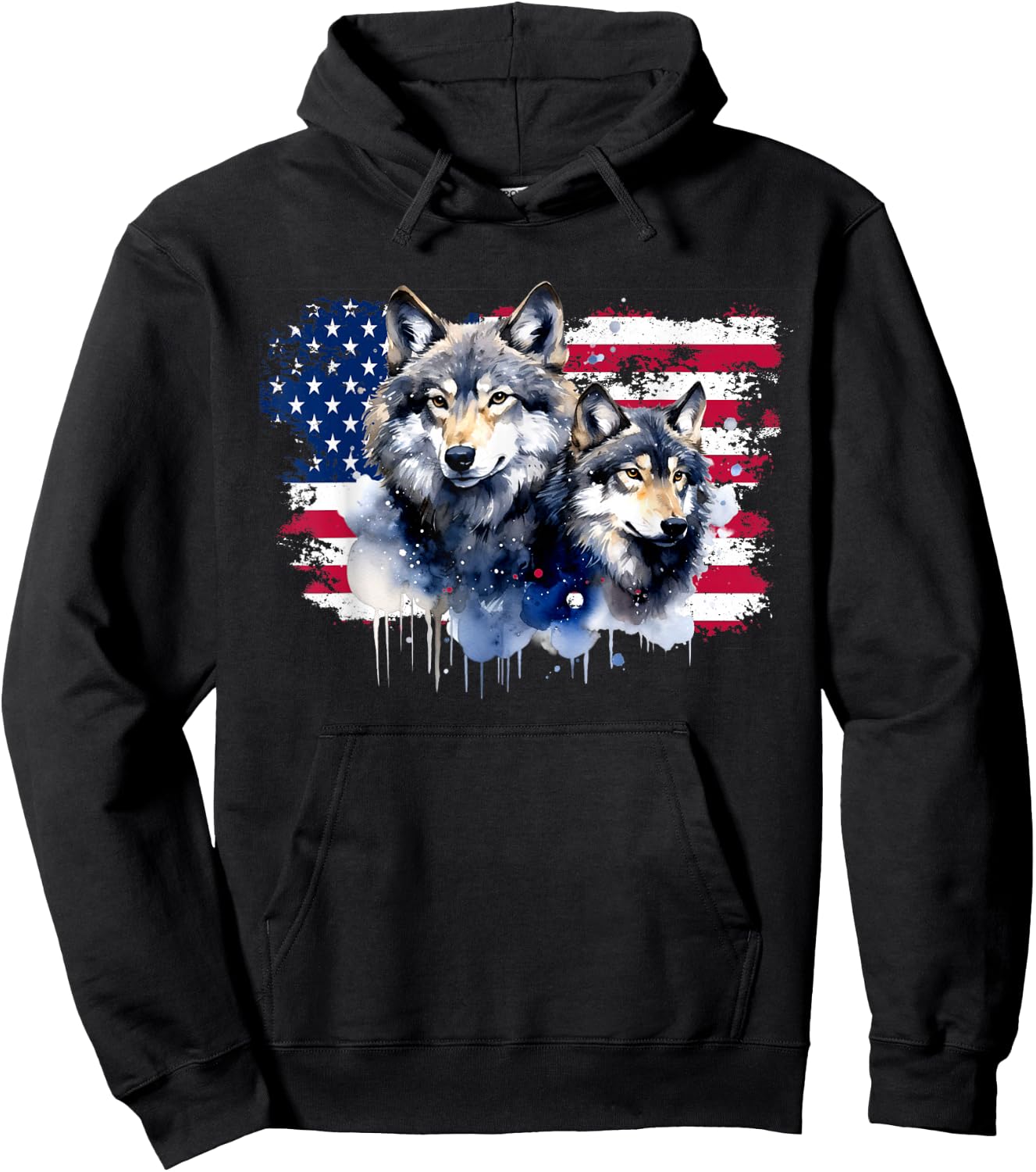 Wolves American Flag New Years Wolf Lovers Design Hoodie - Hoodie | Black