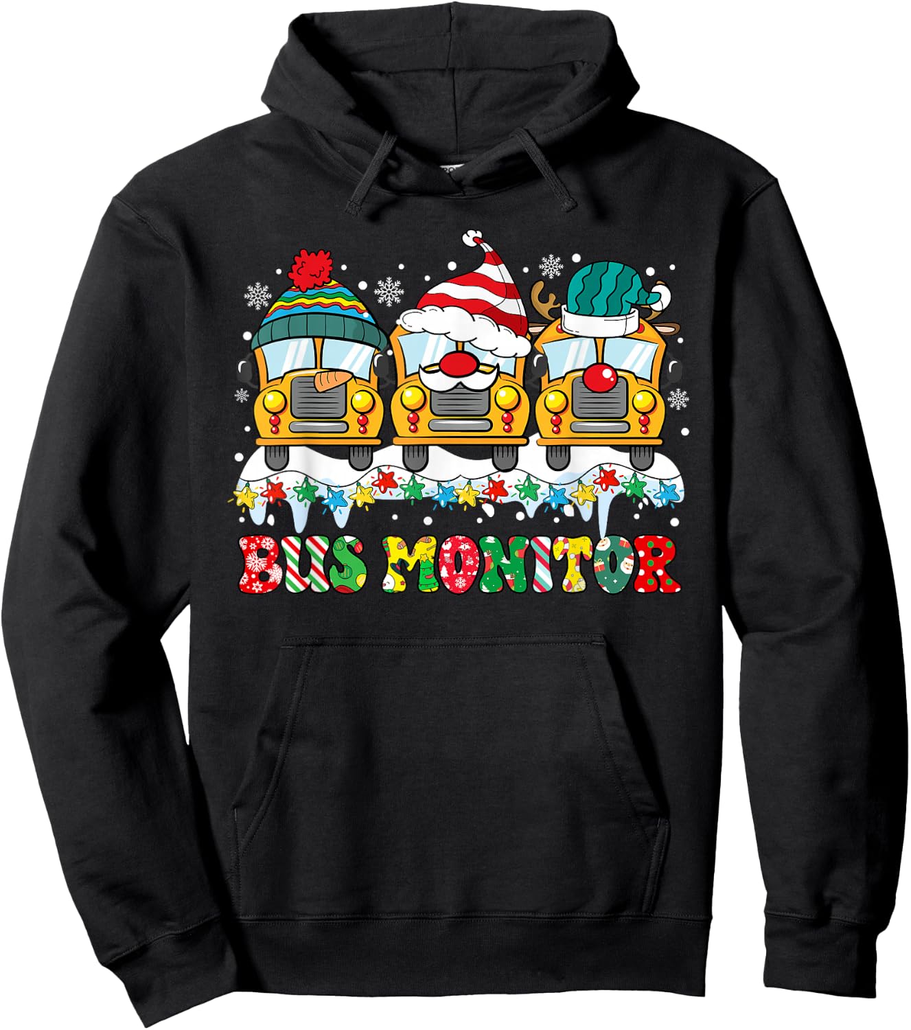 Bus Monitor Bus Santa Reindeer Snowman Xmas Lights Christmas Hoodie - Hoodie | Black