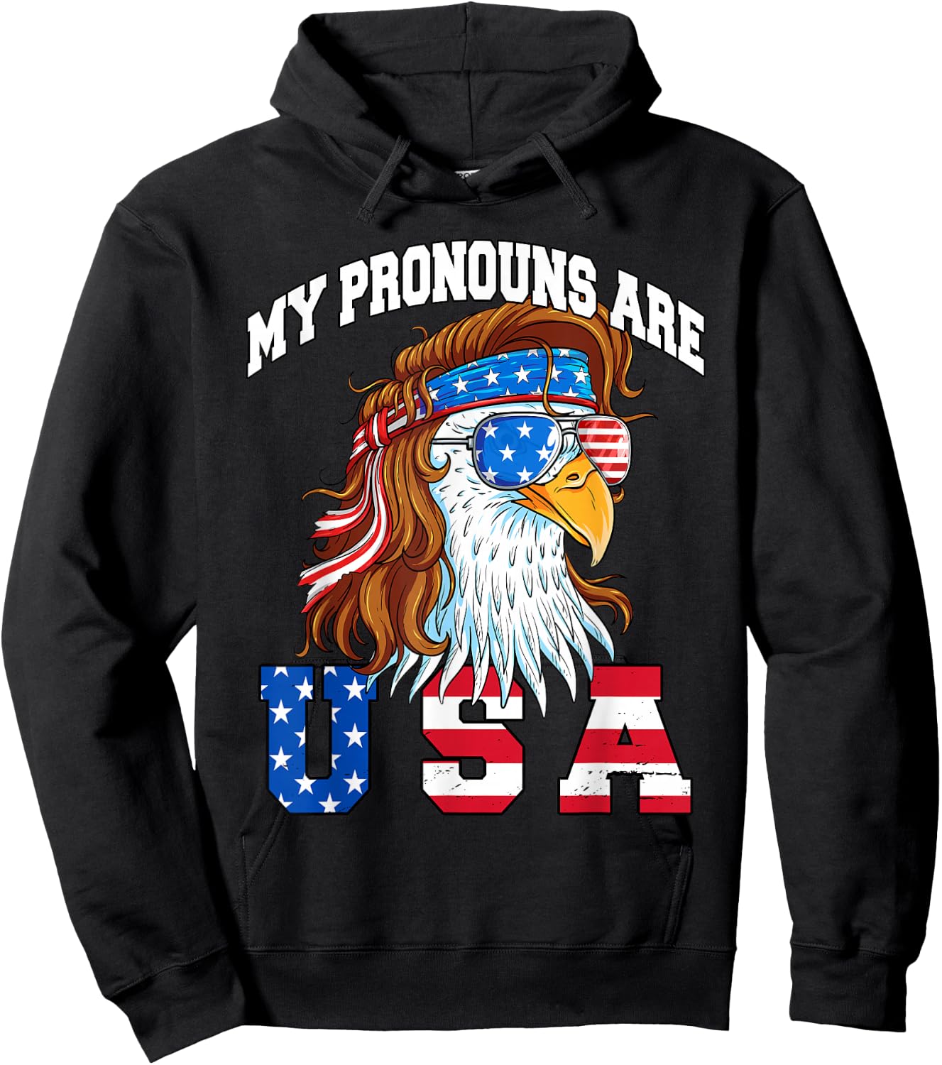My Pronouns are USA Eagle American Funny 4th of July Hoodie - Hoodie | Black