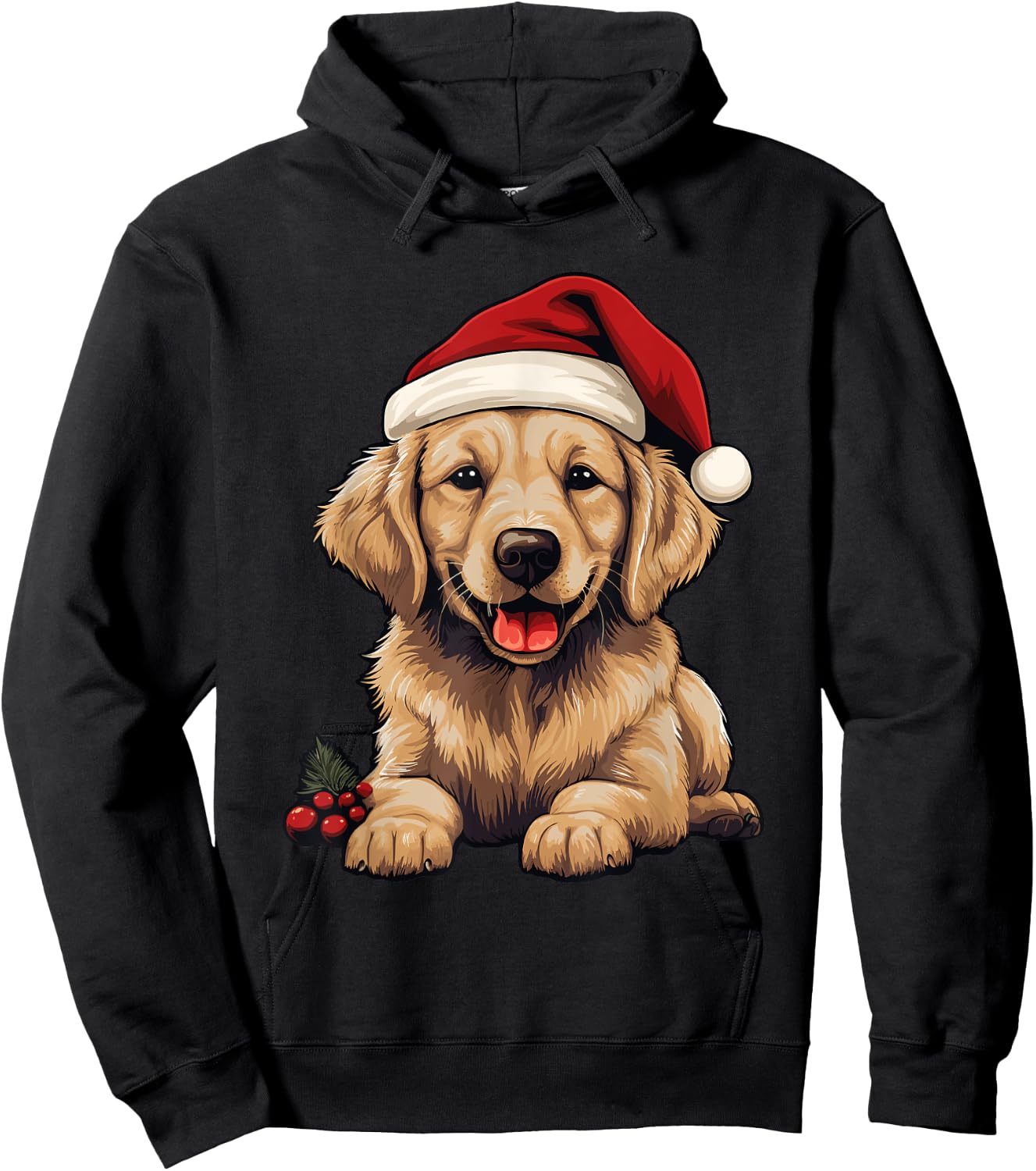 Golden Retriever Dog Christmas Santa Hat Xmas Pajama Hoodie - Hoodie | Black