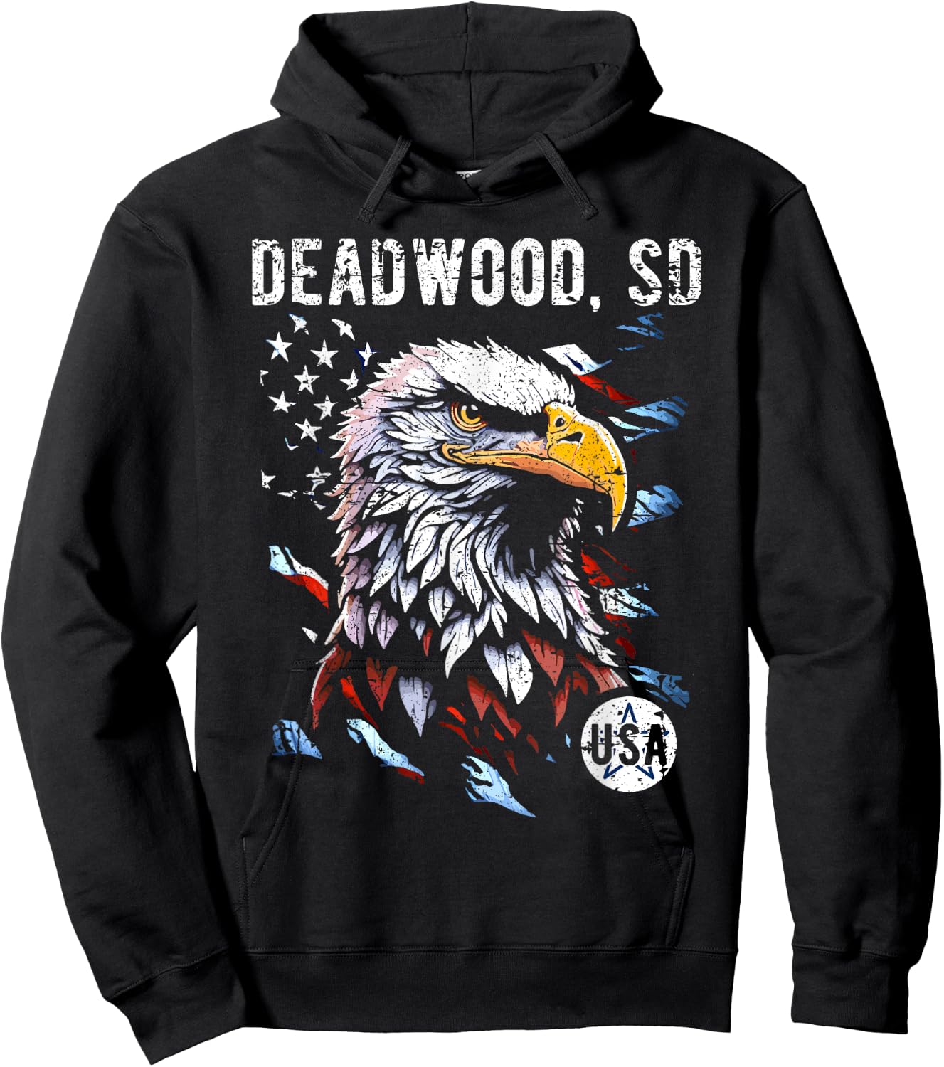 Deadwood SD Patriotic Eagle USA Flag Vintage Style Design Kids Men Hoodie - Hoodie | Black