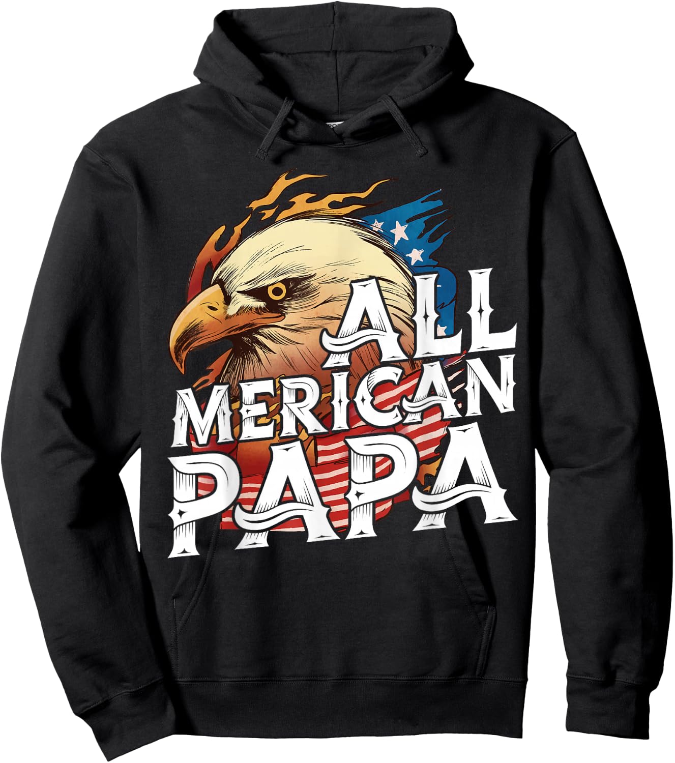 All Merican Papa 4th of July Day Eagle USA Flag Dad Fathers Hoodie - Hoodie | Black