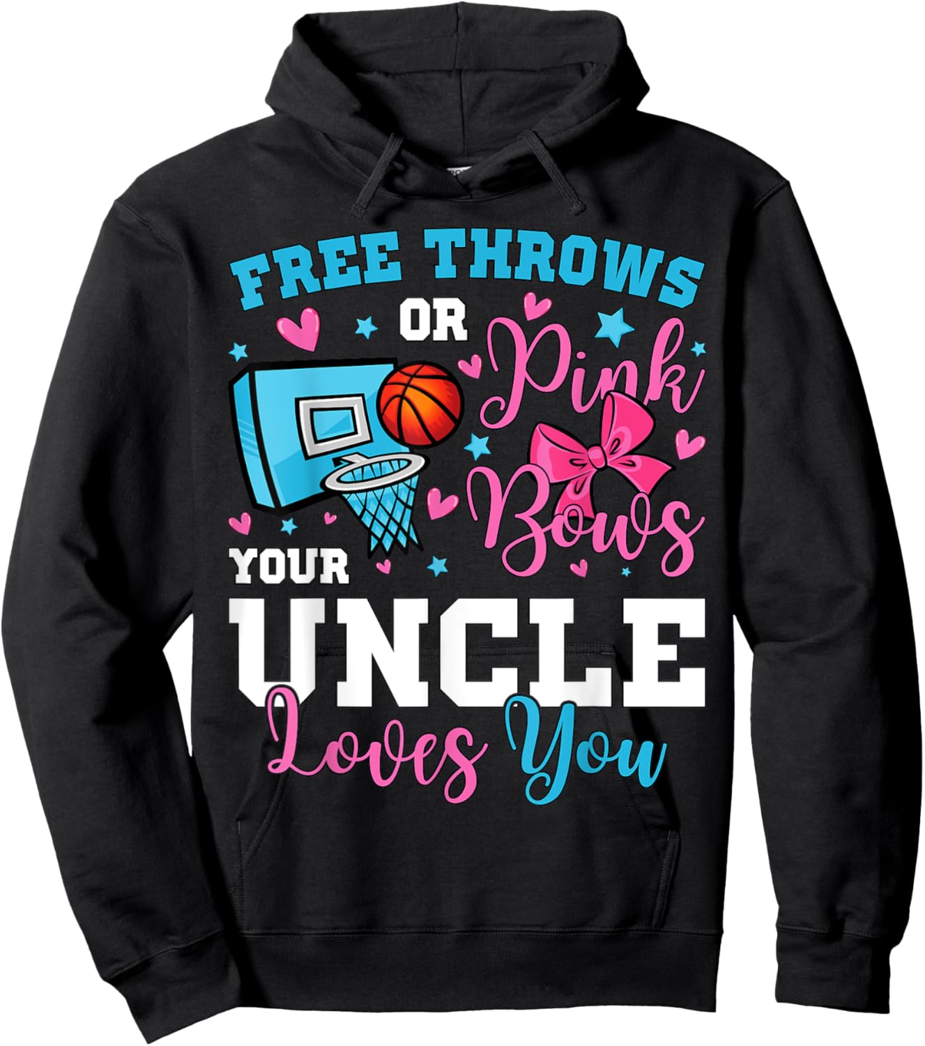 Free Throws or Pink Bows Uncle Loves You Gender Reveal Hoodie - Hoodie | Black